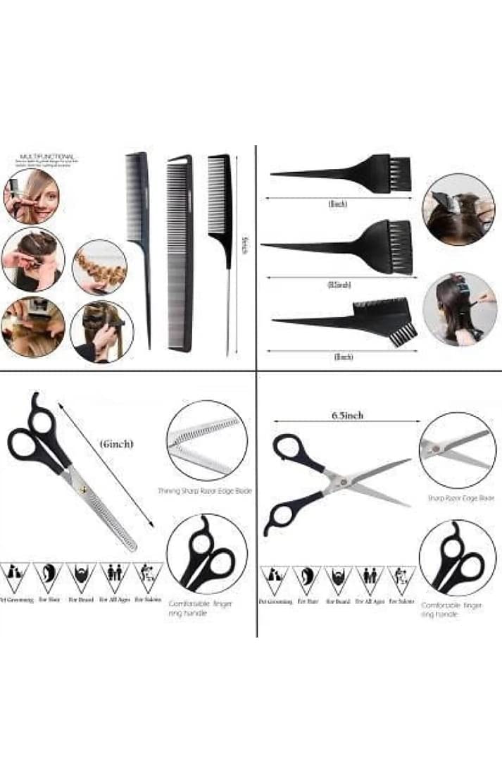 Professional Salon & Home Hair Cutting Kit - Apron, Clips, Comb, Cape, Highlighting Cap, Dye Bowl, Scissors & Brush Set for Stylists & DIY Haircuts at Home
