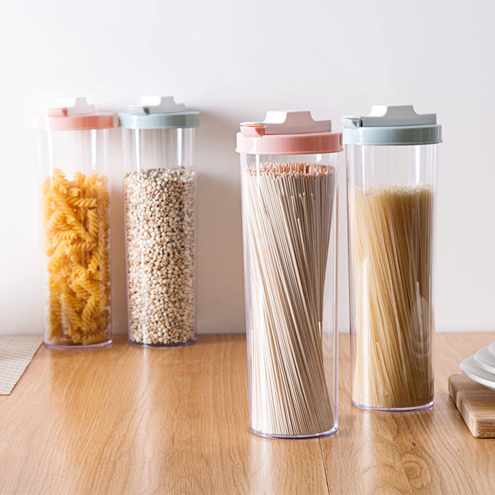 Pink Airtight Kitchen Storage Jar for Noodles & Pasta - Hanging Round Food Container for Pantry Organization & Space Saving