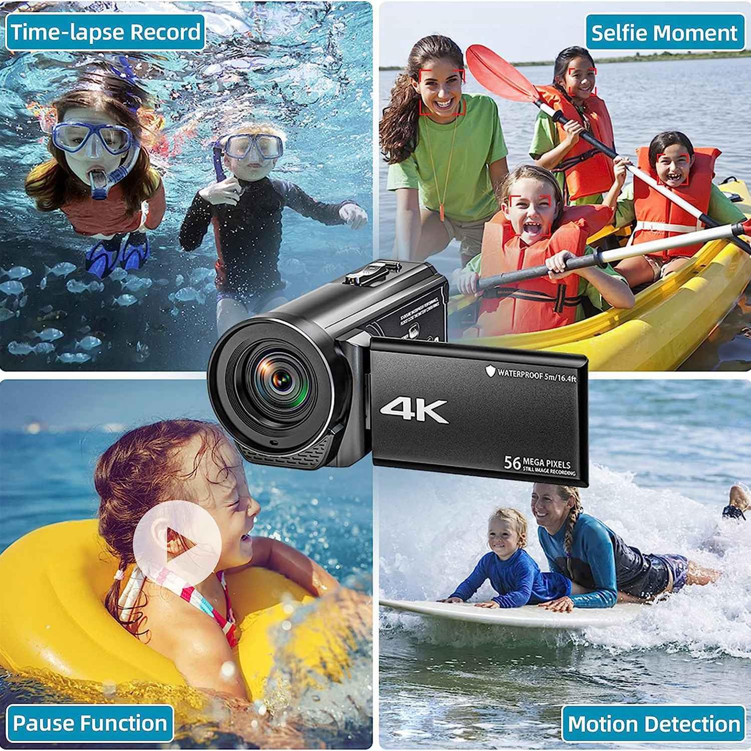 4K Ultra HD 56MP 30FPS Waterproof Digital Camcorder - Komdndht Portable Video Camera for Vlogging, Travel & Outdoor Adventures