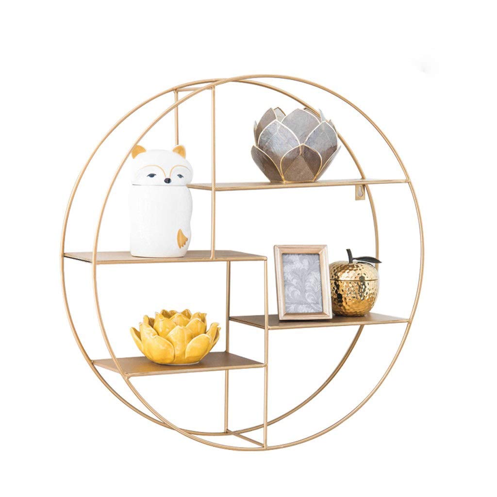 Vintage Wrought Iron Wall Mount Round Shelf - Gold Finish Decorative Bookcase for Living Room, Bedroom & Closet - Perfect for Displaying Books, Plants & Home Decor