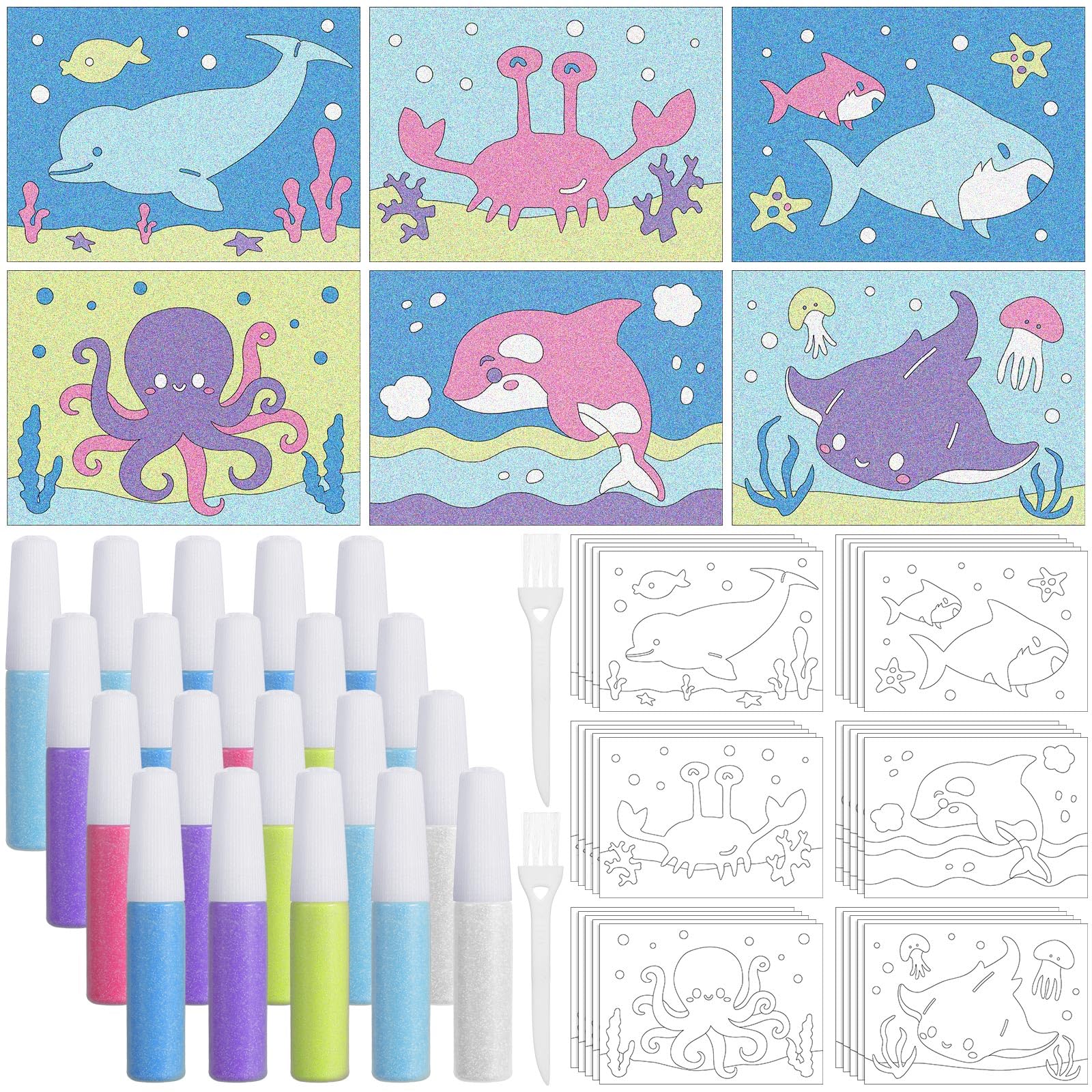 Ocean Animal Sand Art Kits for Kids - 30 DIY Craft Sets for Beach & Party Activities