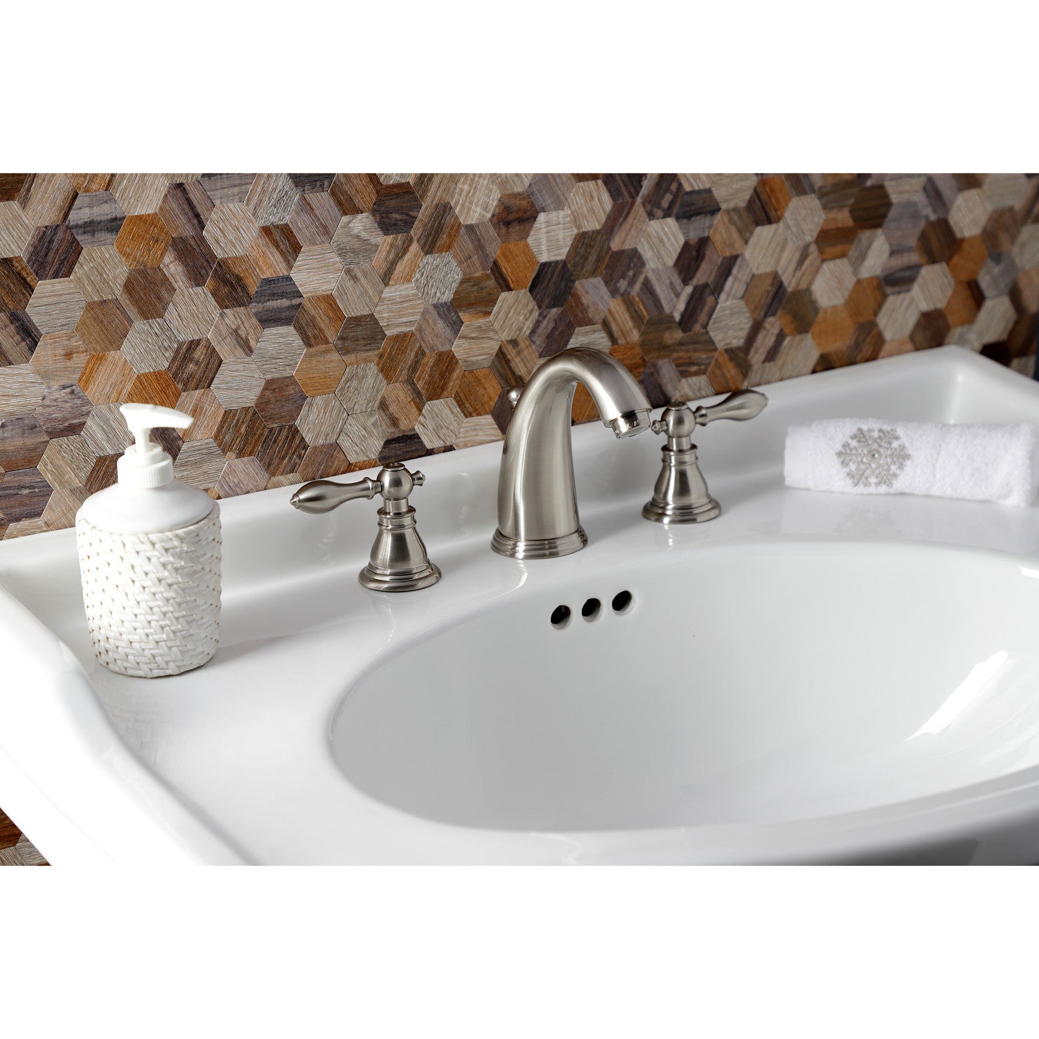 American Classic KB988ACL Brushed Nickel Widespread Bathroom Faucet - 3 Hole Deck Mount with Pop Up Drain - Perfect for Modern Bathroom Renovations & Vanity Upgrades