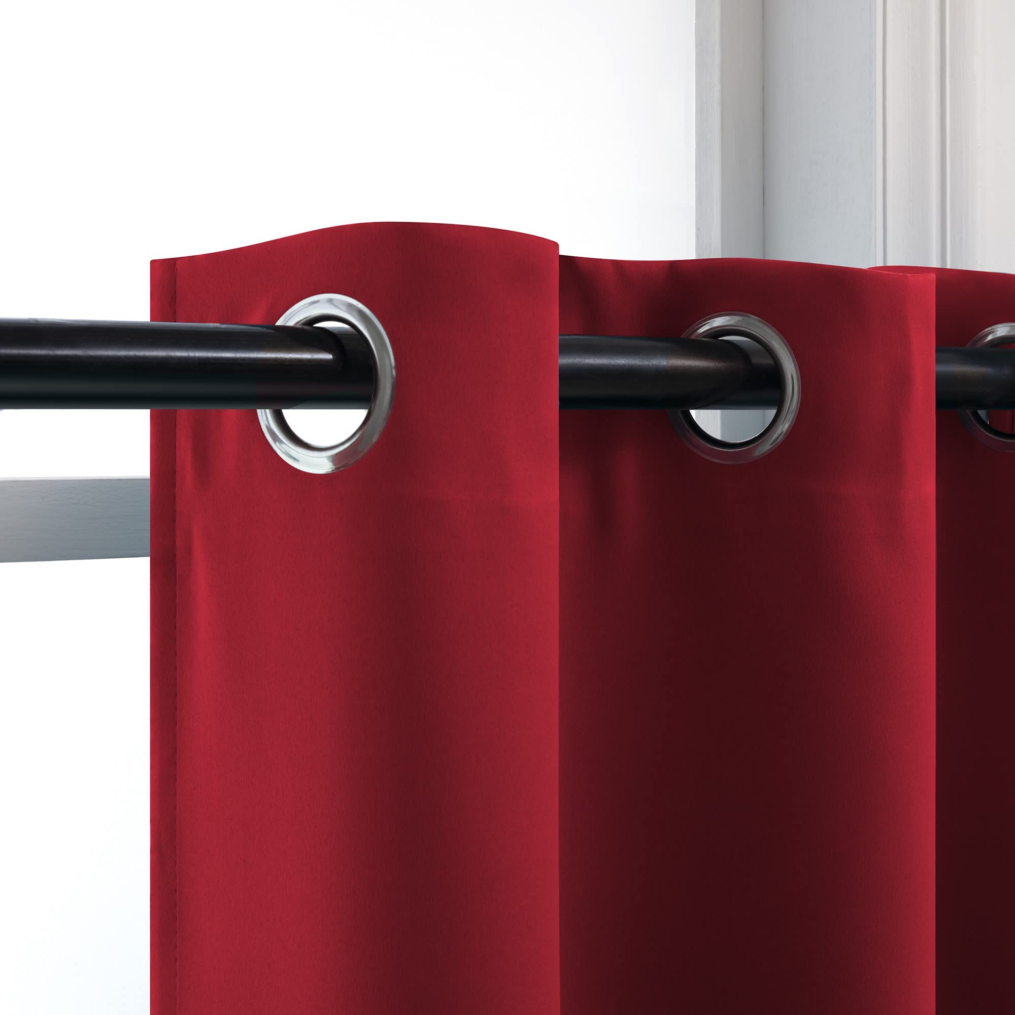 Blackout Curtains for Kitchen & Bathroom - 24 Inch Short Red Cafe Curtains with Grommet Top (Set of 2 Panels) - Perfect for Small Windows, RV, Camper & Christmas Decorations