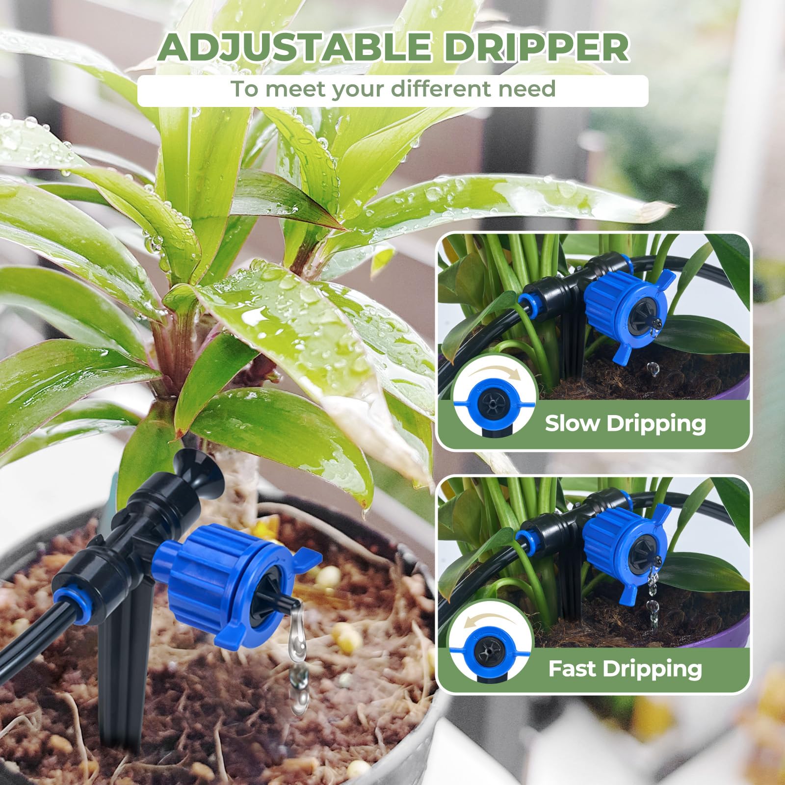 HIRALIY Automatic Indoor Potted Plant Drip Irrigation Kit with Timer - USB & Battery Powered, Pressure Compensating Drippers for Home Garden, Greenhouse & Balcony Plants