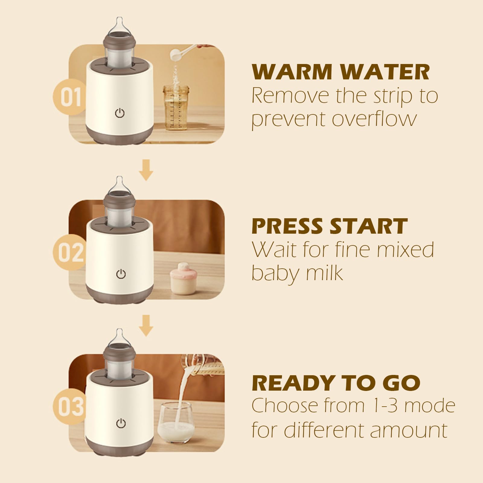 JADE KIT Adjustable Breast Milk Pitcher & Formula Mixer - Brown Baby Bottle Maker for Even Milk Mixing with Less Bubbles - Prevent Baby Burps - Perfect for Breastfeeding Moms & Formula Feeding at Home or On-the-Go