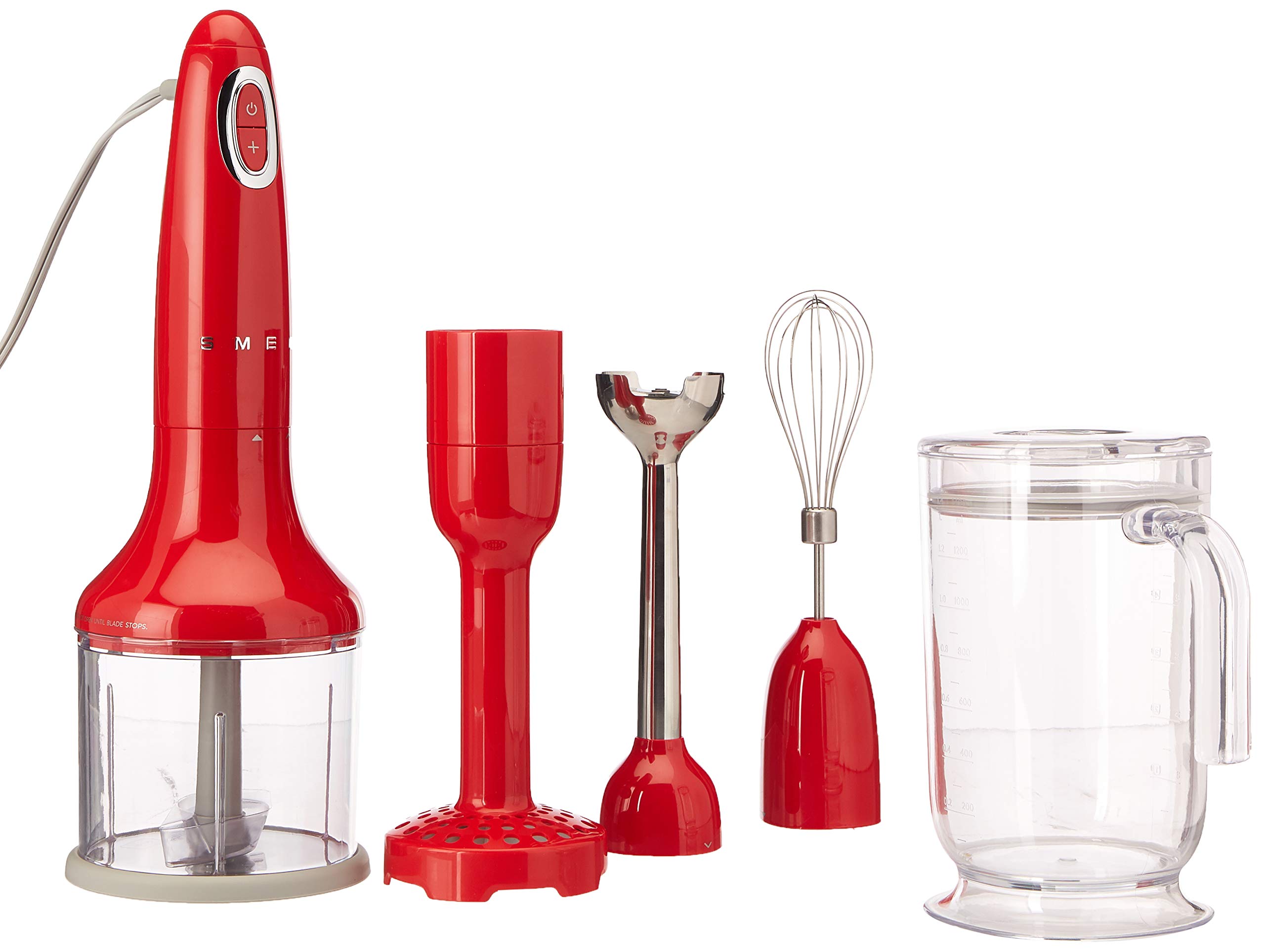 Smeg 50's Retro Style Red Hand Blender with 5 Attachments - 500W Immersion Blender for Smoothies, Soups & Baking - Vintage Kitchen Electric Mixer for Home Cooks & Professional Chefs