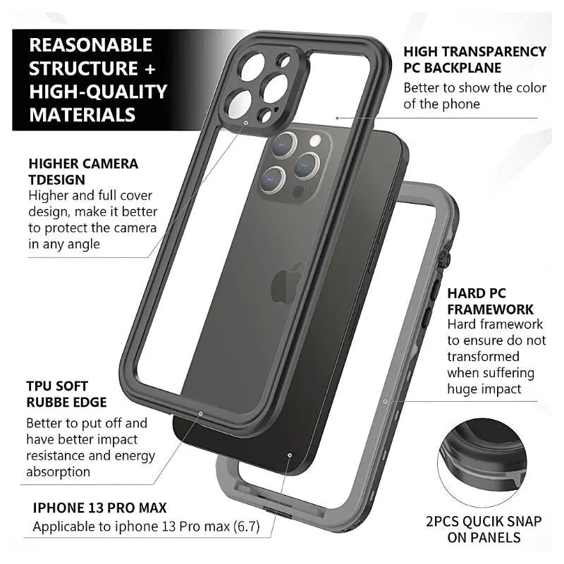 Waterproof iPhone Cases for Apple iPhone 7/8/X/11/12/13/14 Pro Max - Shockproof & Dustproof Protective Cover for Swimming, Hiking & Outdoor Activities