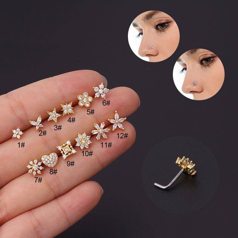 20G L Bend Small Heart Nose Ring Stud - Hypoallergenic Surgical Steel Nose Piercing Jewelry for Women & Girls - Perfect for Everyday Wear, Parties & Special Occasions