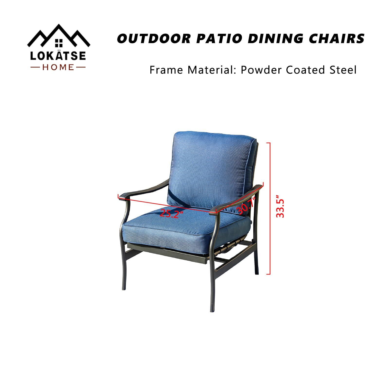 LOKATSE HOME 2-Piece Outdoor Metal Bistro Set with Cushions - Steel Patio Dining Chairs in Blue - Perfect for Garden, Balcony, and Backyard Relaxation