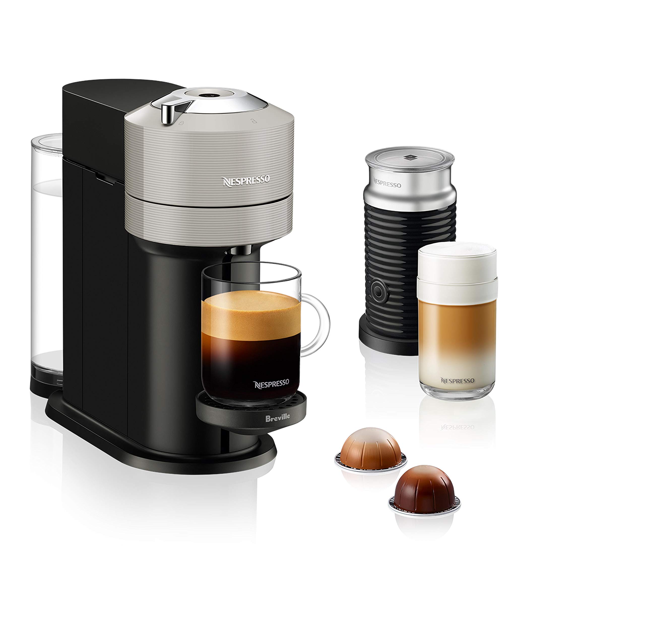 Breville Nespresso Vertuo Next Coffee & Espresso Machine with Aeroccino Milk Frother - Light Grey | Perfect for Home & Office Use, Barista-Style Drinks & Quick Morning Brews