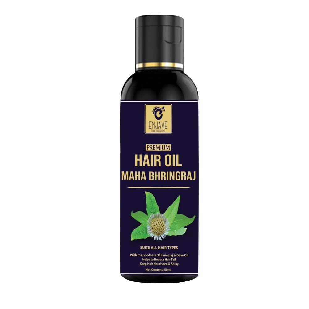 **Enjave Maha Bhringraj Herbal Hair Oil - 100% Pure Adivasi Ayurvedic Hair Growth Treatment with Onion Extract, 50ml | Promotes Thicker, Longer & Healthier Hair | Ideal for Dry Scalp, Hair Fall & Dandruff | Perfect for Daily Hair Care & Scalp Massage**