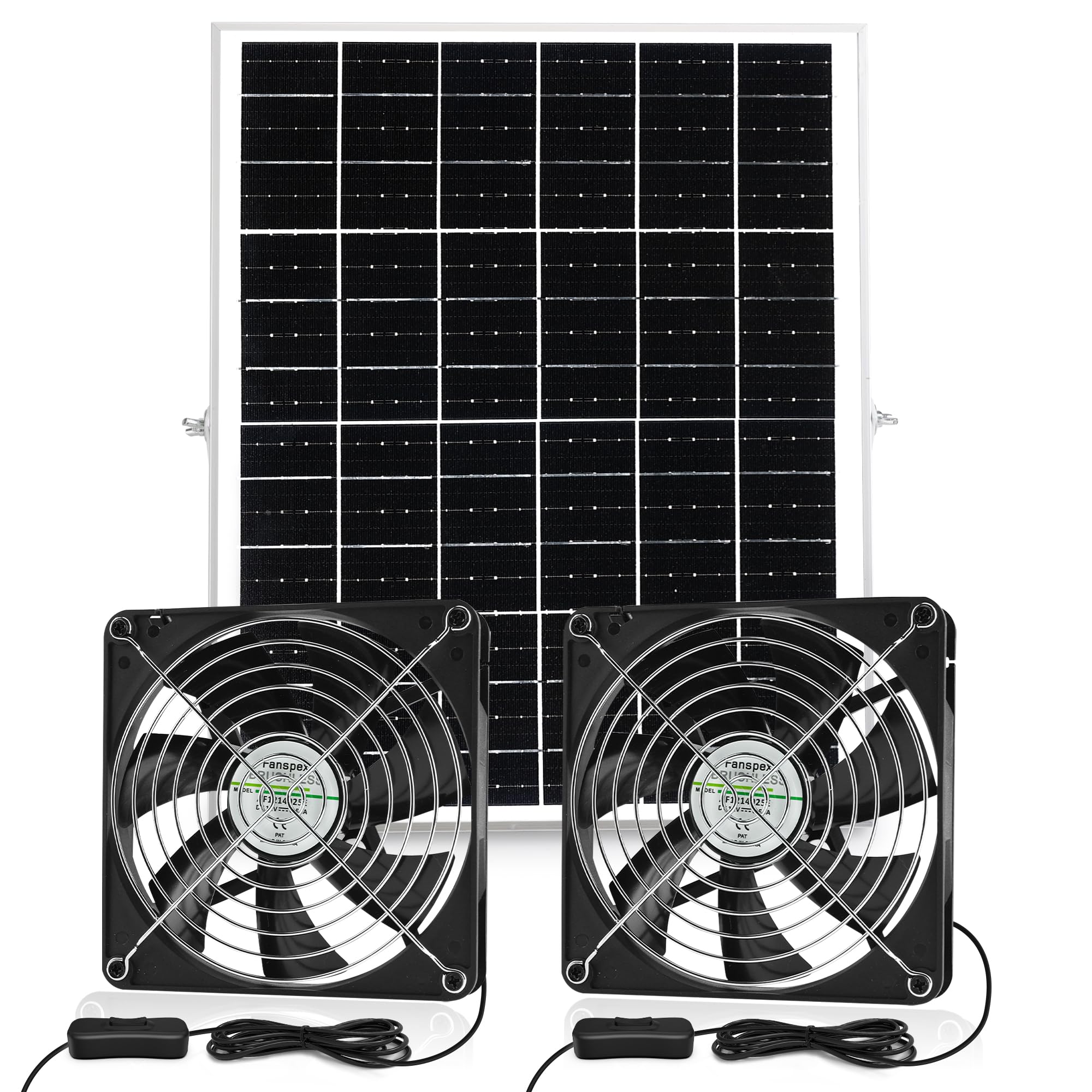 25W Solar Powered Dual Fan Kit - IP67 Waterproof for Chicken Coop & Greenhouse - 5.5