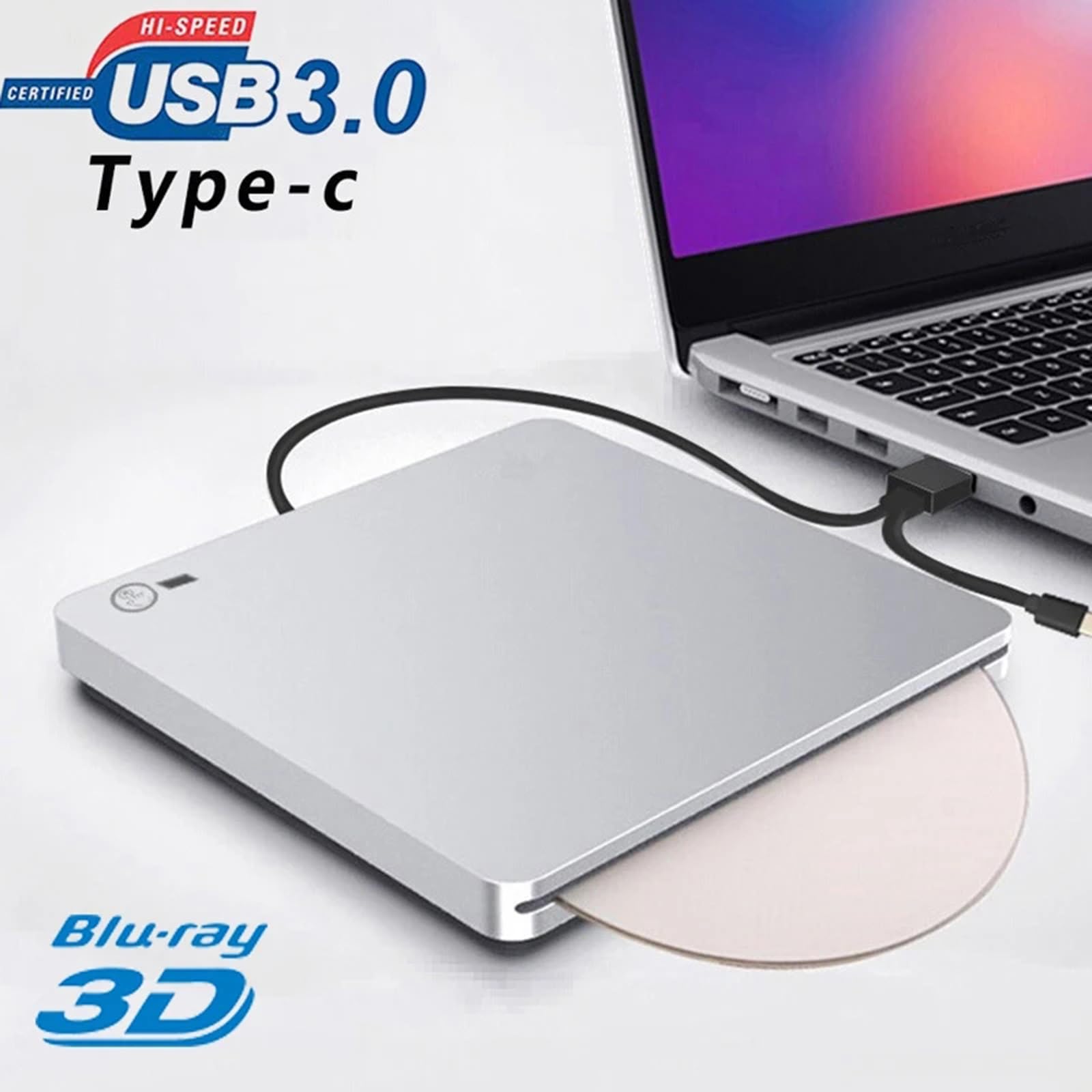 NQYZZFD External Blu Ray DVD Drive Burner - USB 3.0 & Type-C BD/CD/DVD RW Optical Drive for Laptop, Mac, PC, MacBook Pro/Air - Compatible with Windows & macOS | Perfect for Movie Watching, Data Backup & Disc Burning