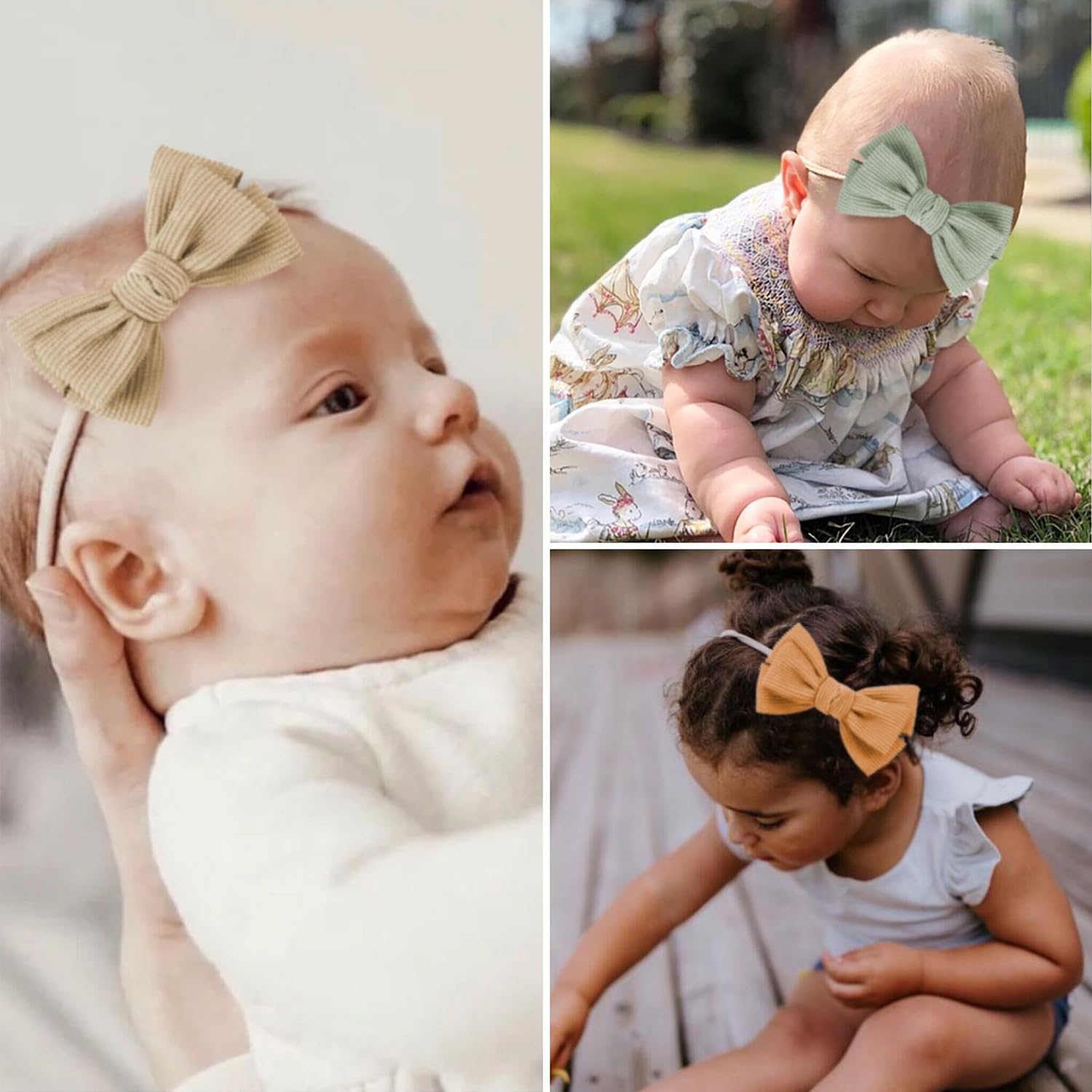 Cute Baby Girl Headbands & Hair Bows Set - Soft Nylon Elastic Hair Accessories for Newborn, Infant & Toddler - Perfect for Photos, Parties & Everyday Outfits