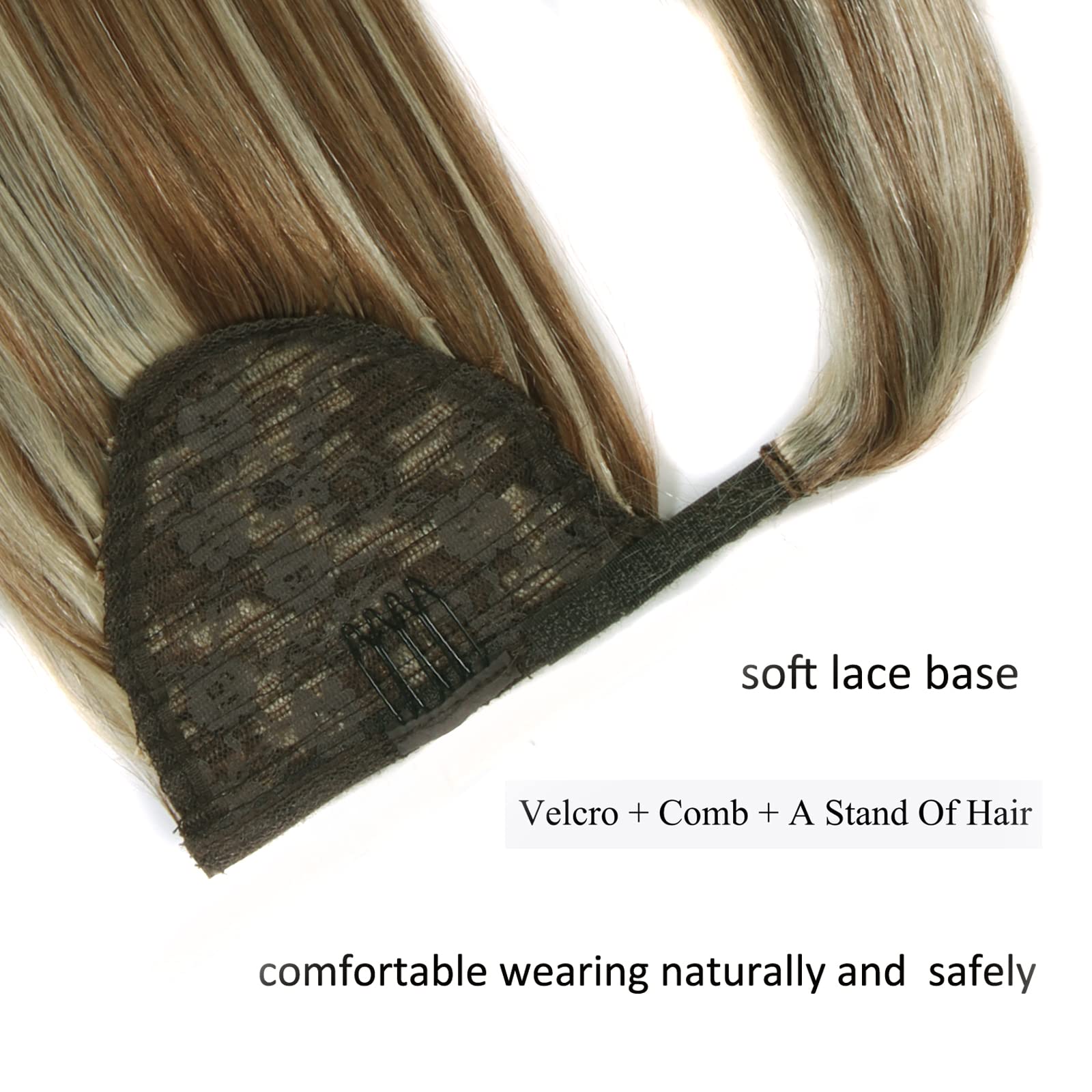 Ugrace 14 Inch Blonde Ponytail Hair Extension - Clip-In Human Hair Ponytail for Women, Remy Straight One Piece Hairpiece (Highlight P10/613) - Perfect for Parties, Weddings & Everyday Styling