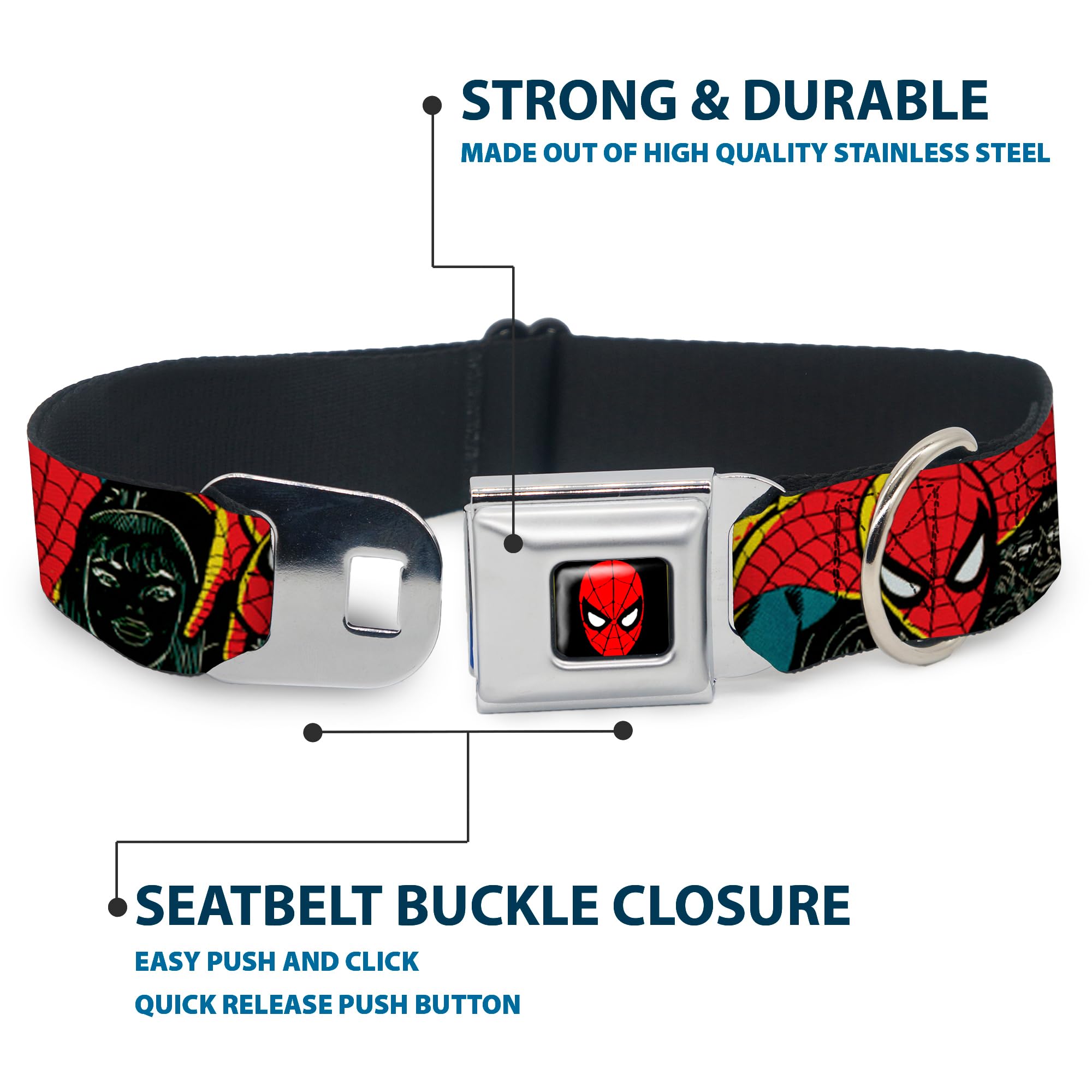 Buckle-Down Spider-Man 100th Anniversary Dog Collar - 1 Inch Wide Adjustable Pet Collar for Small Dogs (9-15