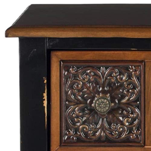 Vintage Dark Brown Wooden Side Table with Lacquered Drawers - 22.5