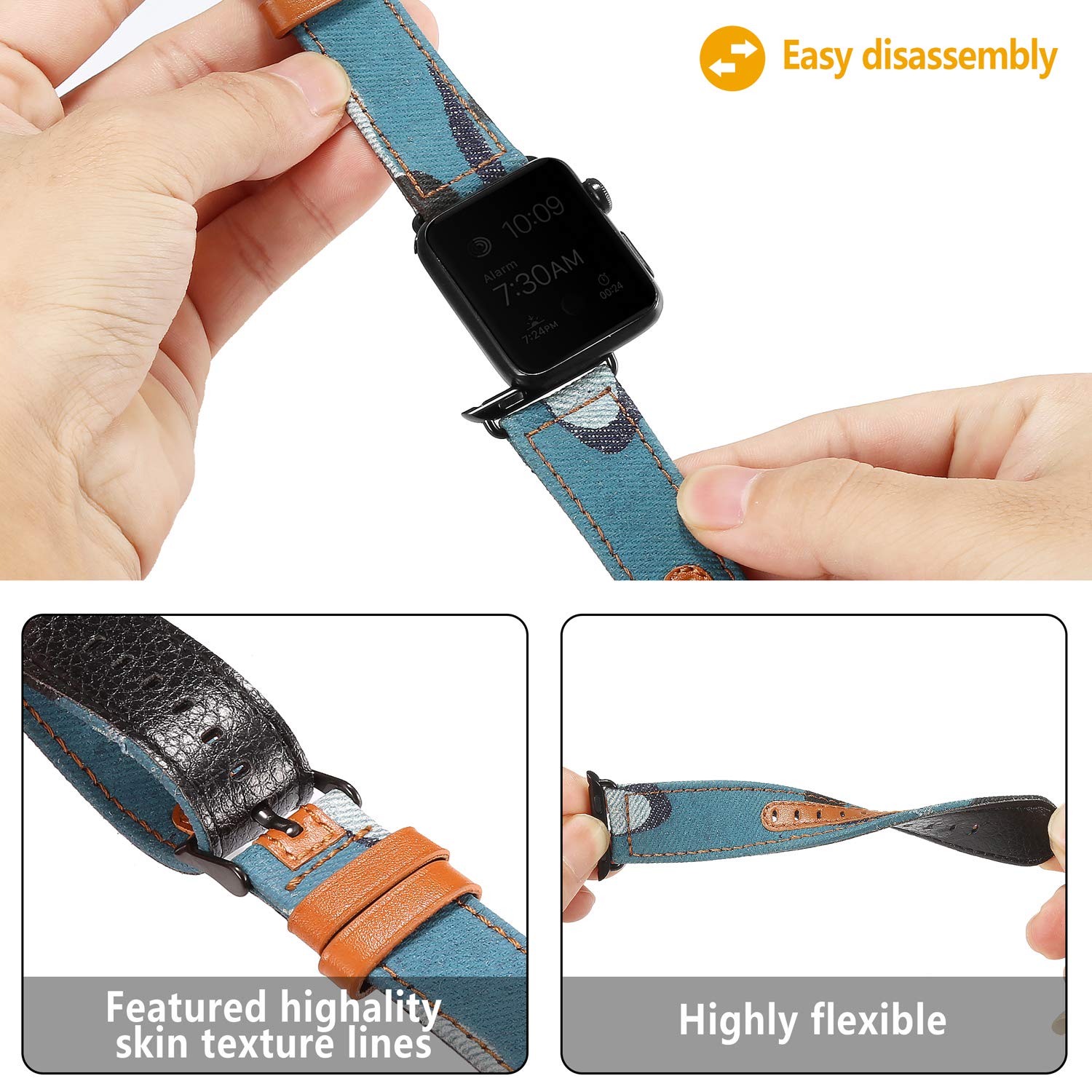 Premium Leather Watch Bands for Apple Watch - Compatible with All Models (38mm-49mm) - Durable Canvas Fabric Strap with Metal Clasp for Men & Women - Perfect for Work, Gym & Everyday Wear