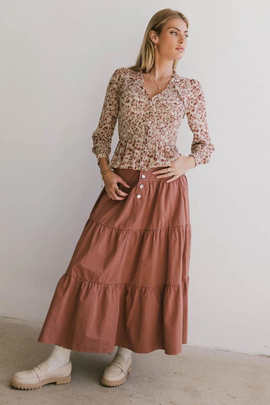 Luna Tiered Maxi Skirt for Women - Flowy Boho Long Skirt in Mauve | Perfect for Beach, Vacation & Summer Outfits | Final Sale