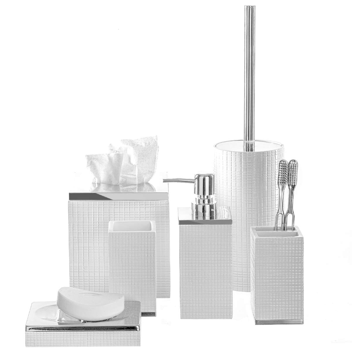 Elegant Estella White Square Tissue Box Cover - Decorative Bathroom Tissue Holder with Modern Design for Home & Office Decor | Perfect for Bathrooms, Living Rooms, and Guest Rooms