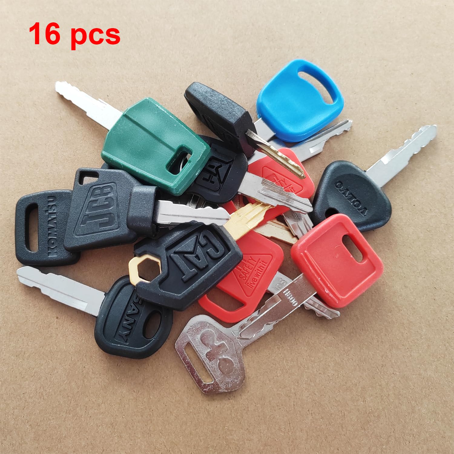 16 Pcs Heavy Equipment Key Set for Volvo, Caterpillar, Komatsu, John Deere, JCB & Case – Universal Ignition & Master Keys for Excavators, Bulldozers & Construction Machinery – Perfect for Equipment Operators, Mechanics & Construction Sites