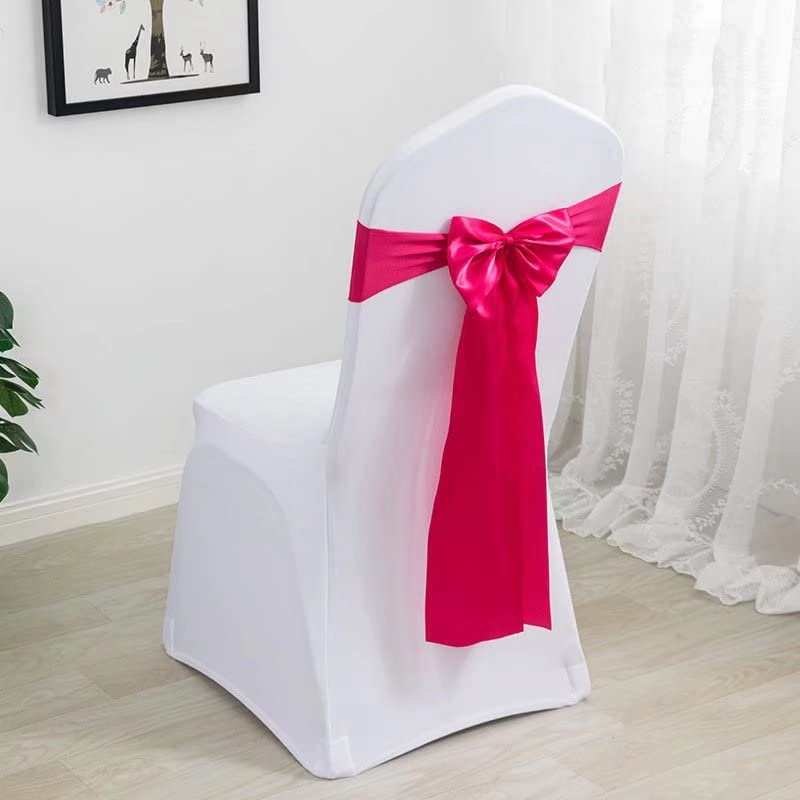 100-Pack Satin Stretch Chair Sash Bows - No-Tie Spandex Chair Bands & Ribbons for Wedding, Banquet, Birthday Party Decorations (Magenta) - Perfect for Hotel Events, Reception Decor & Table Setting Accessories