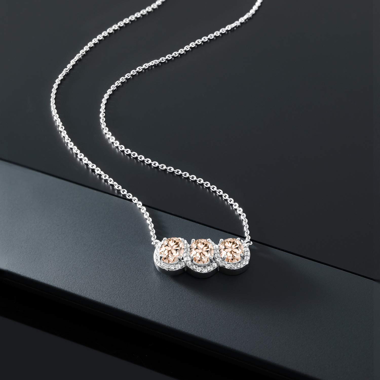 Gem Stone King 925 Sterling Silver Birthstone Necklace for Women - 3 Stone Oval Pendant (7x5mm) with 18