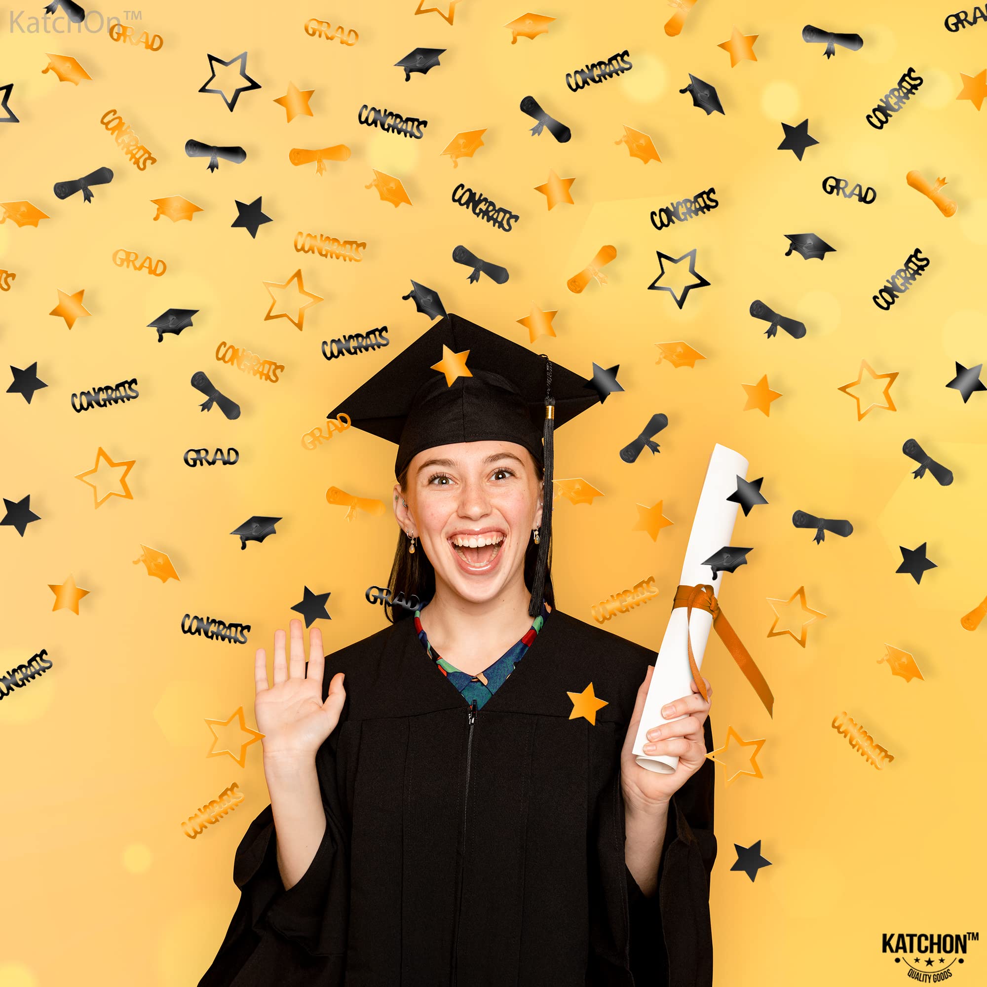 KatchOn 2025 Graduation Confetti - 1000 Pack Orange & Black | Class of 2025 Graduation Party Decorations, Commencement Celebration Supplies for High School & College Graduates