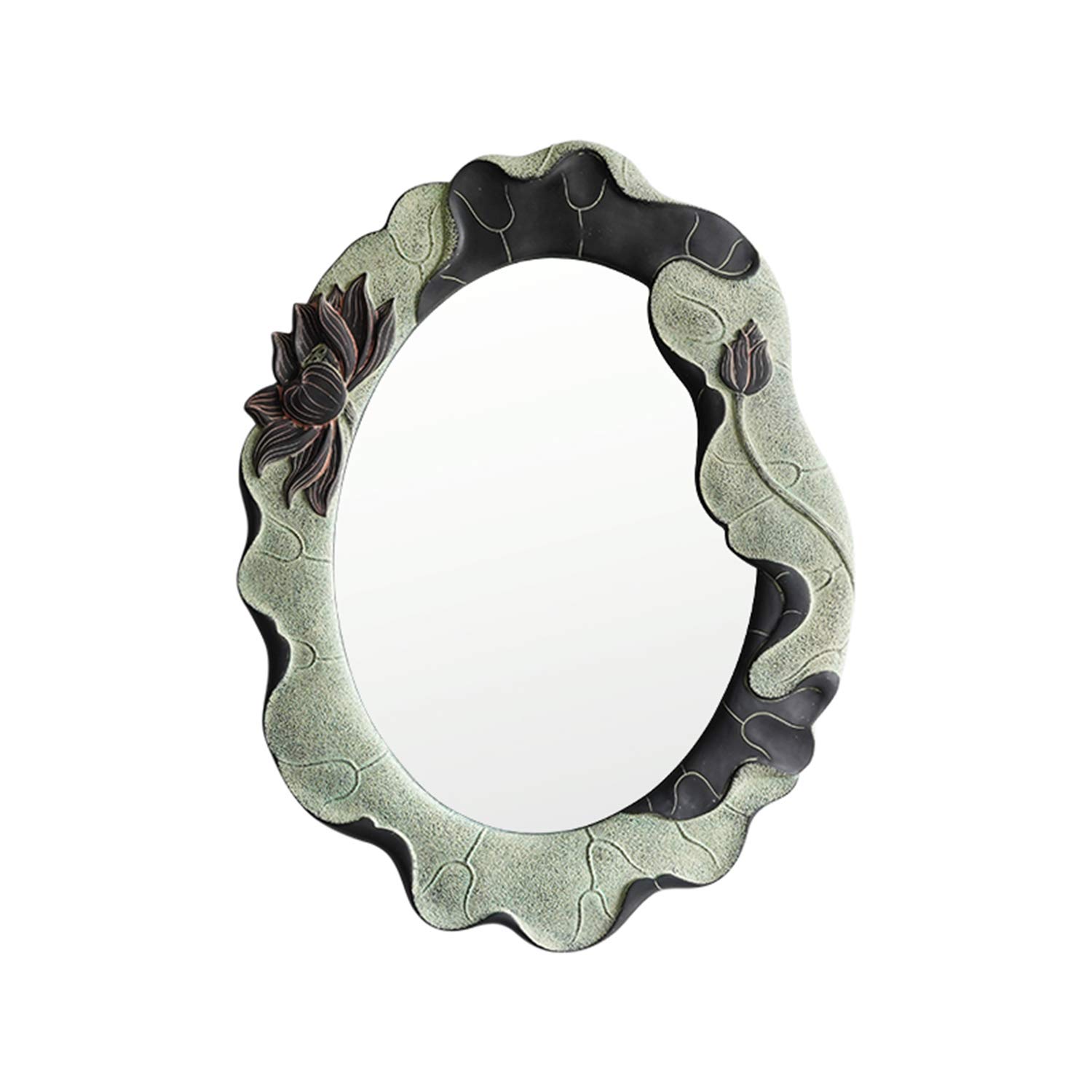 Round Wall-Mounted Mirror with Lotus Flower Design - Elegant Bathroom Vanity Mirror for Modern & Oriental Decor - Perfect for Bathroom, Bedroom, or Entryway Décor