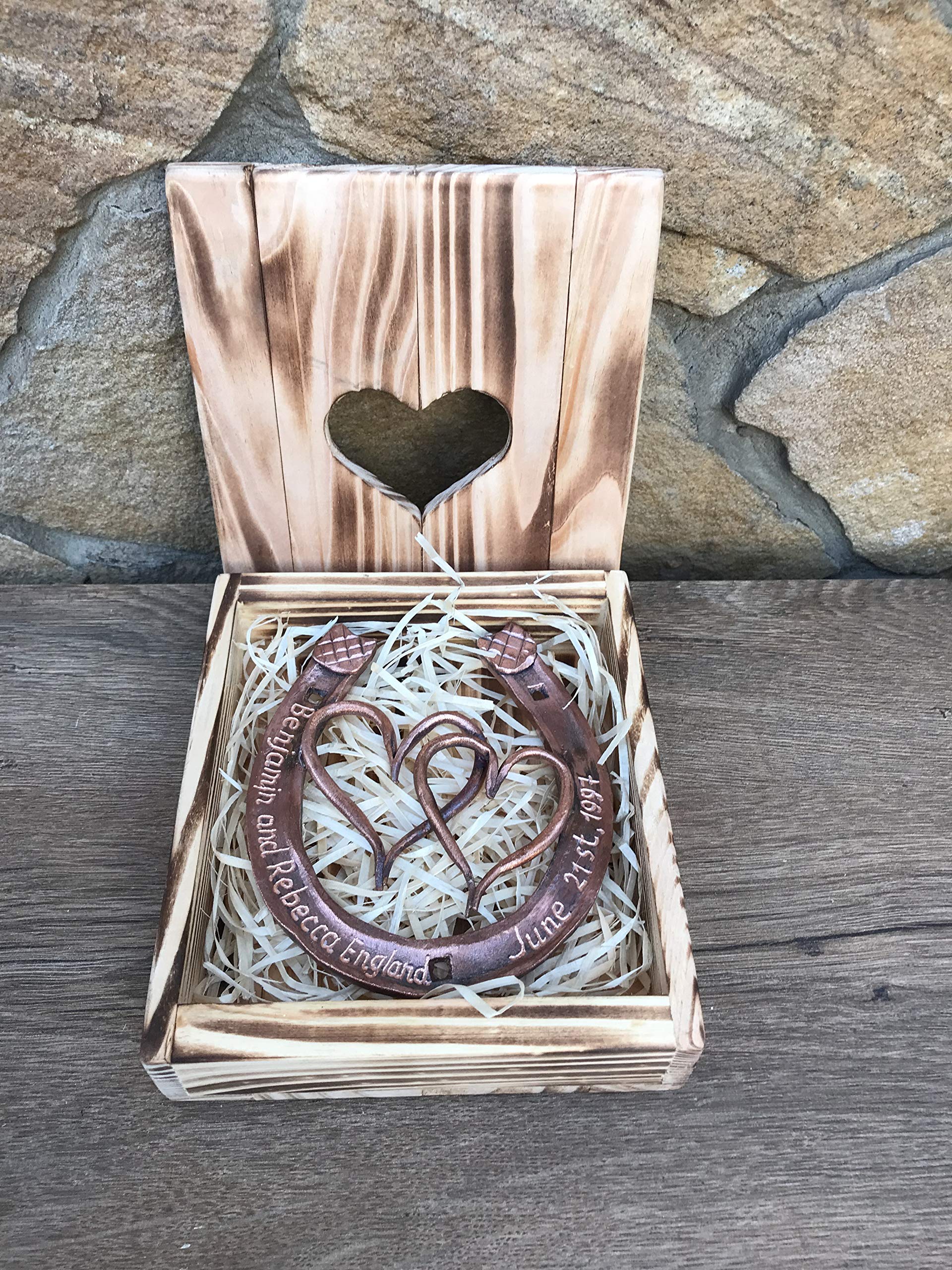 Handmade Engraved Copper Horseshoe Gift - Personalized 7th Anniversary Present for Couples, Wedding, Home Decor & Good Luck Charm