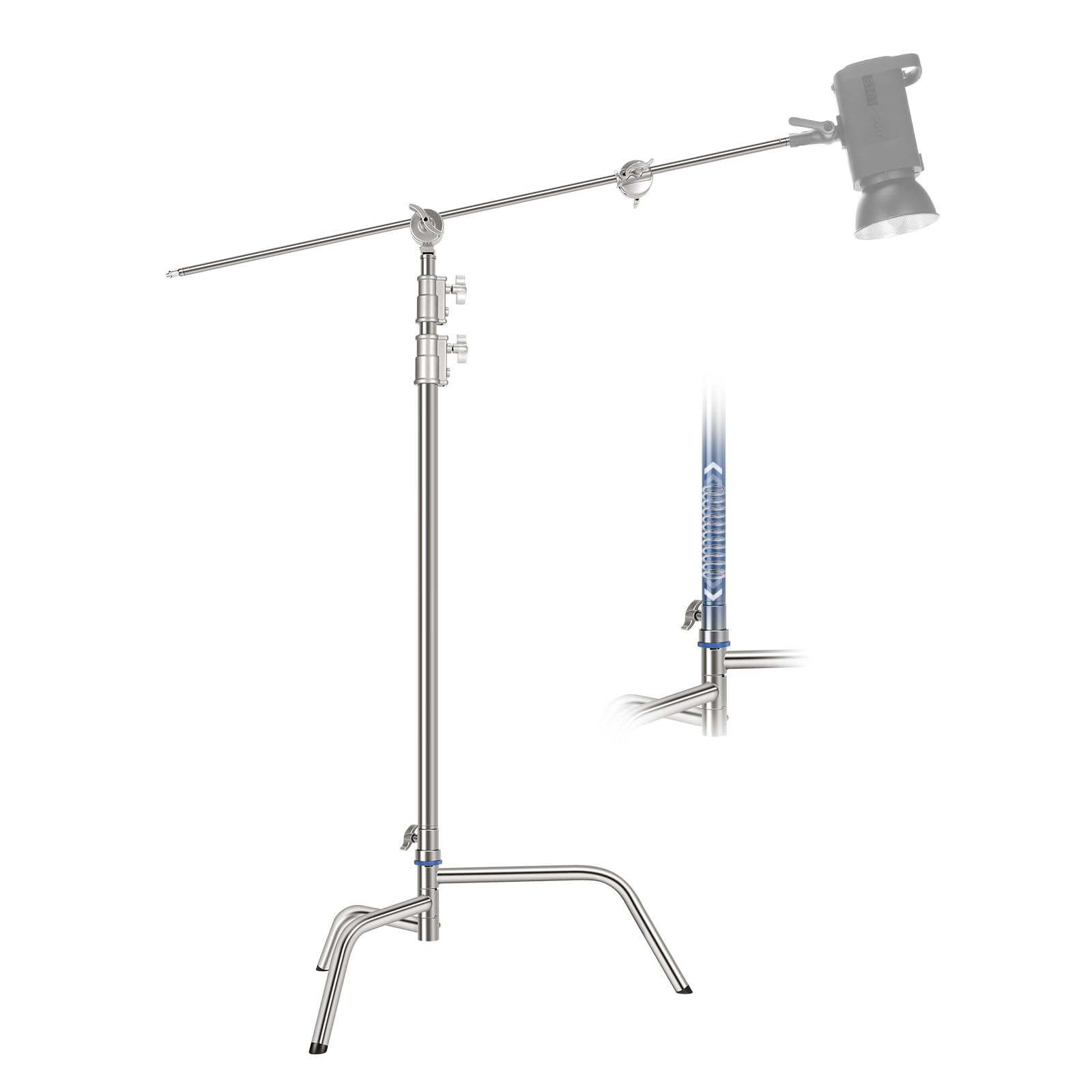 NEEWER 10.5ft Heavy Duty Stainless Steel C Stand with Boom Arm - 44lb Max Load Photography Light Stand for Studio, Quick Setup Base with 4.2ft Holding Arm - Perfect for Monolights, Softboxes, and Video Lighting Equipment