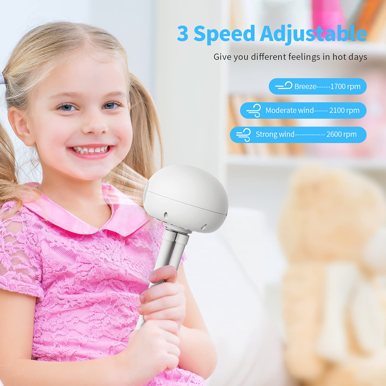 SmartDevil 3-Speed Portable Clip-On Stroller Fan with Flexible Tripod & 60° Rotation - Rechargeable Battery Operated Handheld Fan for Baby Strollers, Car Seats, Treadmills, Camping, Office & Outdoor Activities (White)