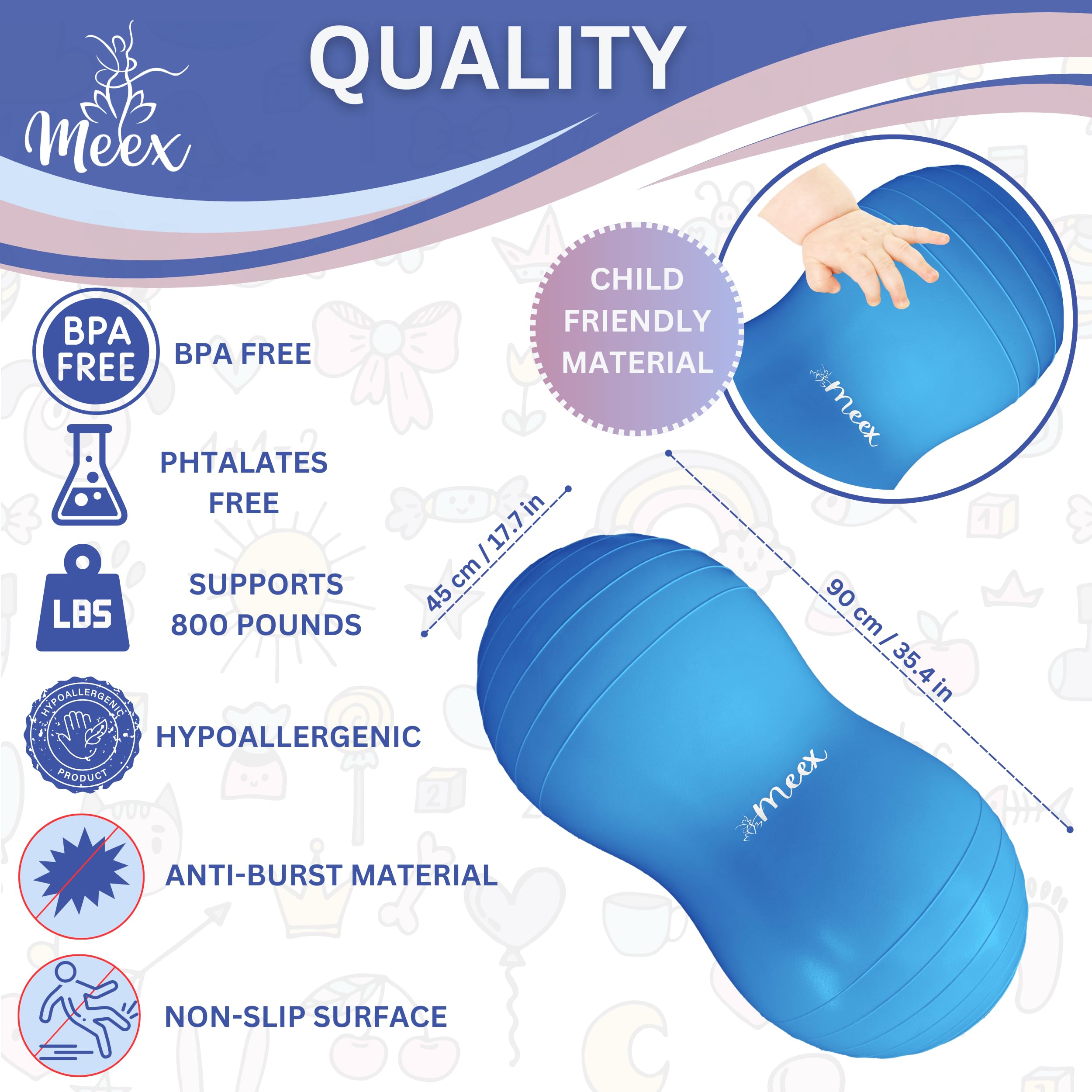**Meex Sensory Peanut Ball for Kids - Therapy & Exercise Yoga Ball to Improve Balance, Motor Skills & Calming Development - Flexible Seating for Autistic Children - Perfect for Home, Classroom & Physical Therapy Sessions**