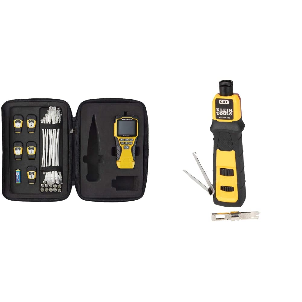 Klein Tools Cable Tester & Punchdown Tool Kit - Professional Network Cable Tester for Voice, Data, Video Cables | CAT5 CAT6 Cable Tester with Punch Down Tool | Perfect for IT Technicians & Network Installations