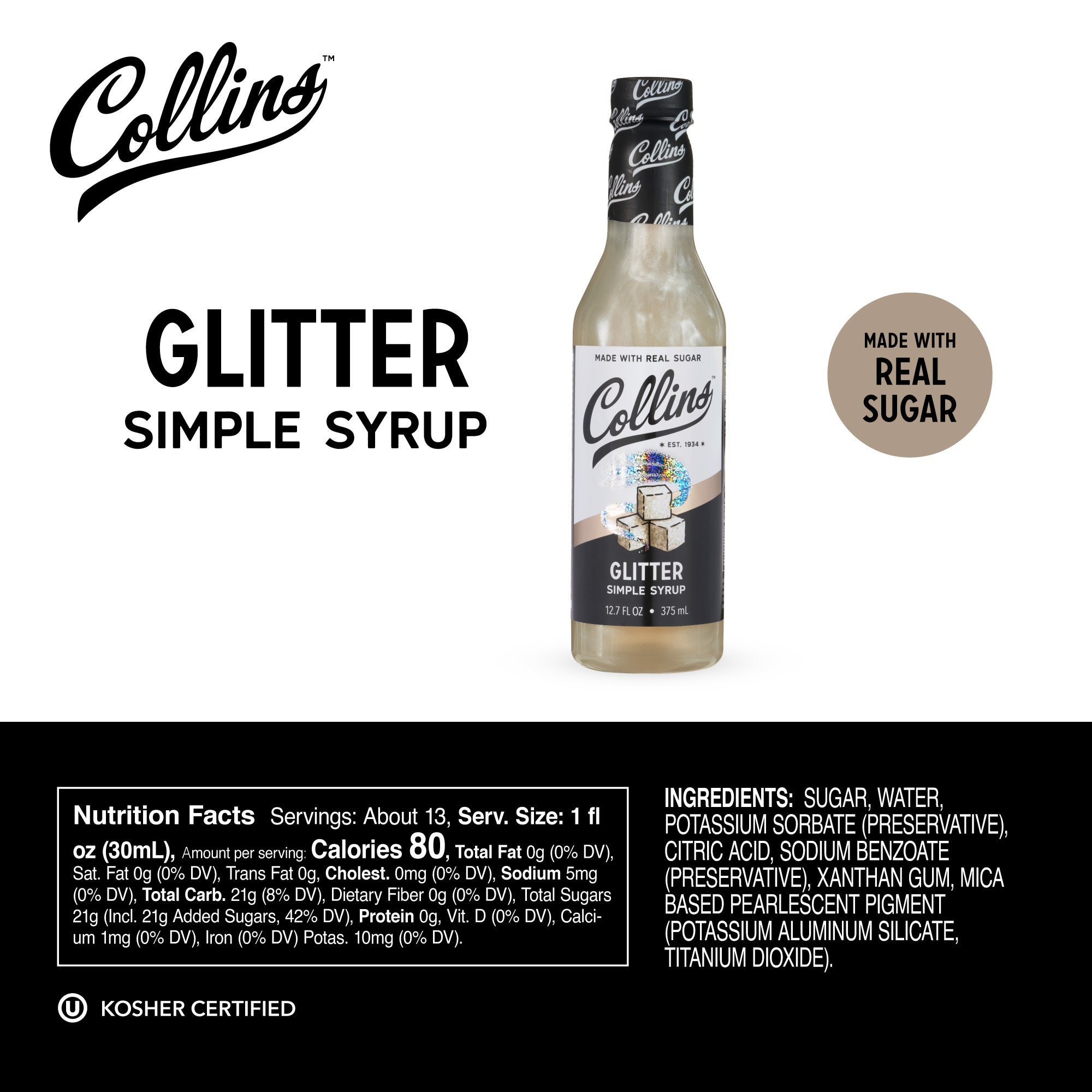Glitter Simple Syrup - 12.7 oz Bottle for Cocktails, Coffee & Desserts | Edible Sparkle Drink Mix for Baking, Beverages & Party Decorations