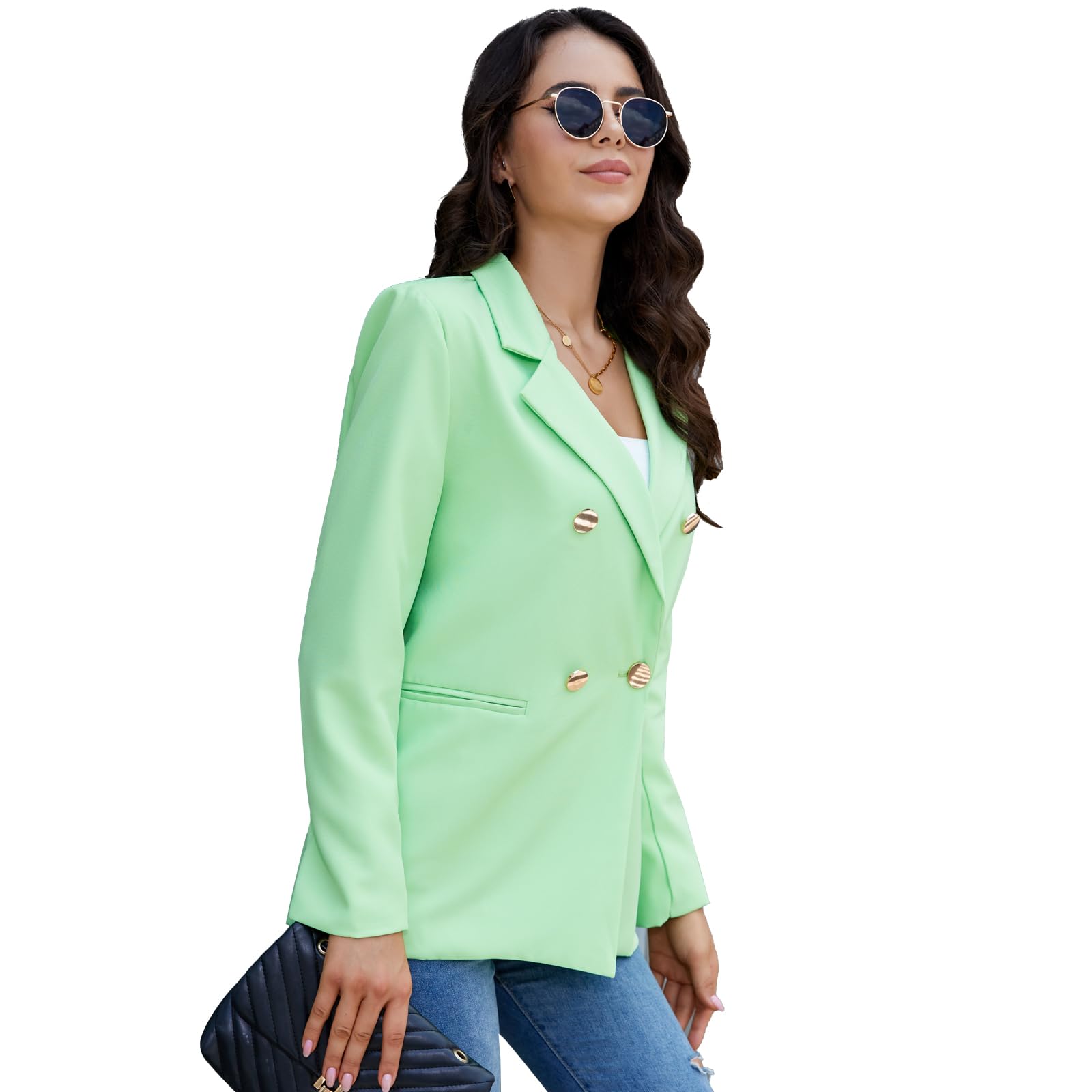 Women's Business Casual Blazers - Lightweight Long Sleeve Suit Jackets with Gold Buttons & Pockets | Professional Office Wear for Work, Meetings & Formal Events