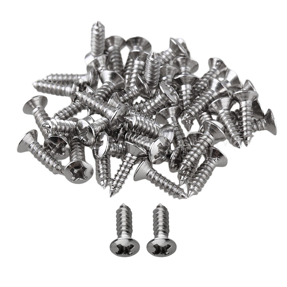 50-Pack Chrome Electric Guitar Pickguard & Backplate Mounting Screws - Replacement Screws for ST, TL, LP, SG Guitar Bass Cover Plates - Perfect for Guitar Repair & Maintenance