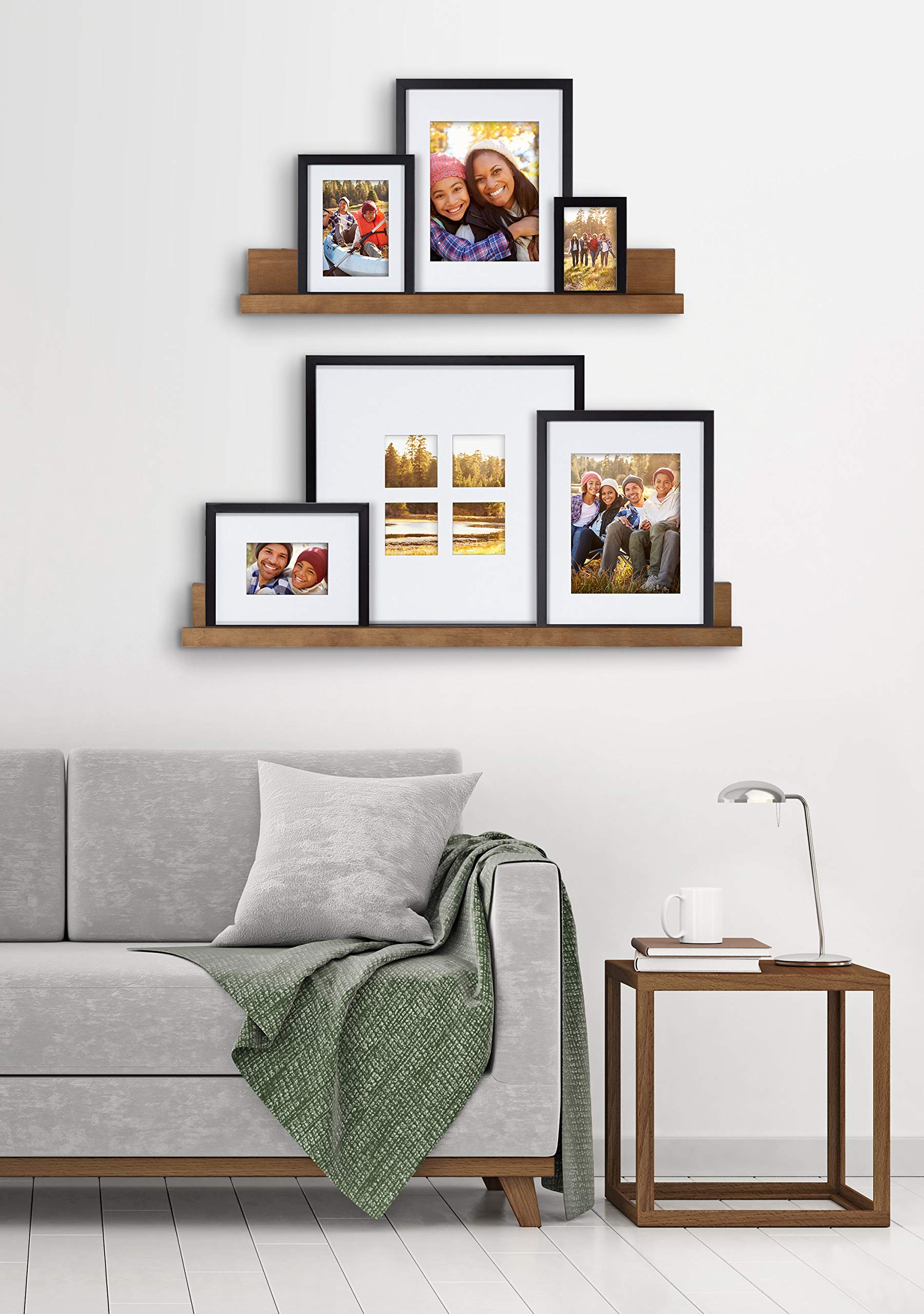 Kate & Laurel Transitional Frame & Shelf Set - 8-Piece Rustic Brown & Black Picture Frame Collage with Multiple Sizes - Perfect for Living Room, Bedroom & Office Wall Decor