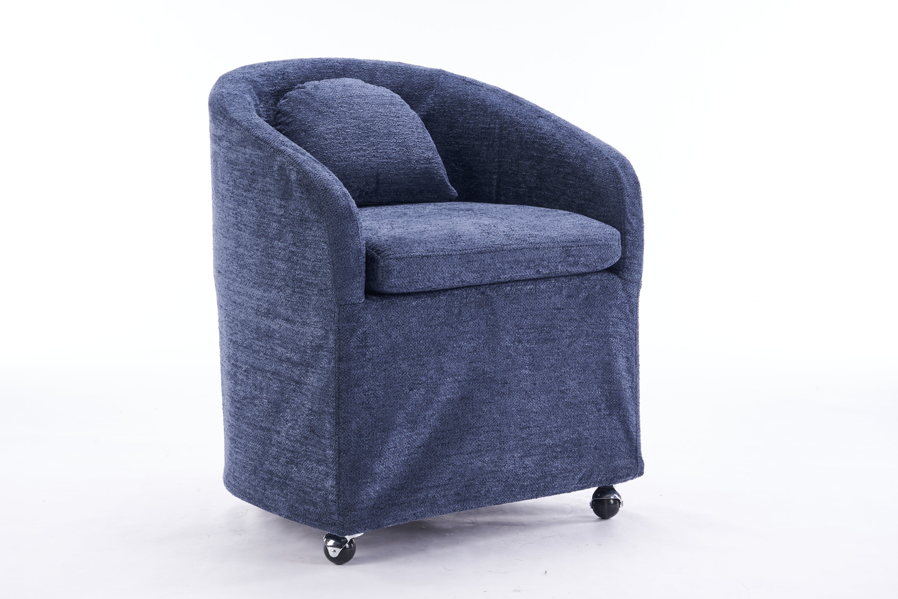 5-Piece Chenille Fabric Dining Armchair Set with Removable Back Cushion & Universal Wheels - Navy Blue - Comfortable Upholstered Chairs for Kitchen, Dining Room & Office Use