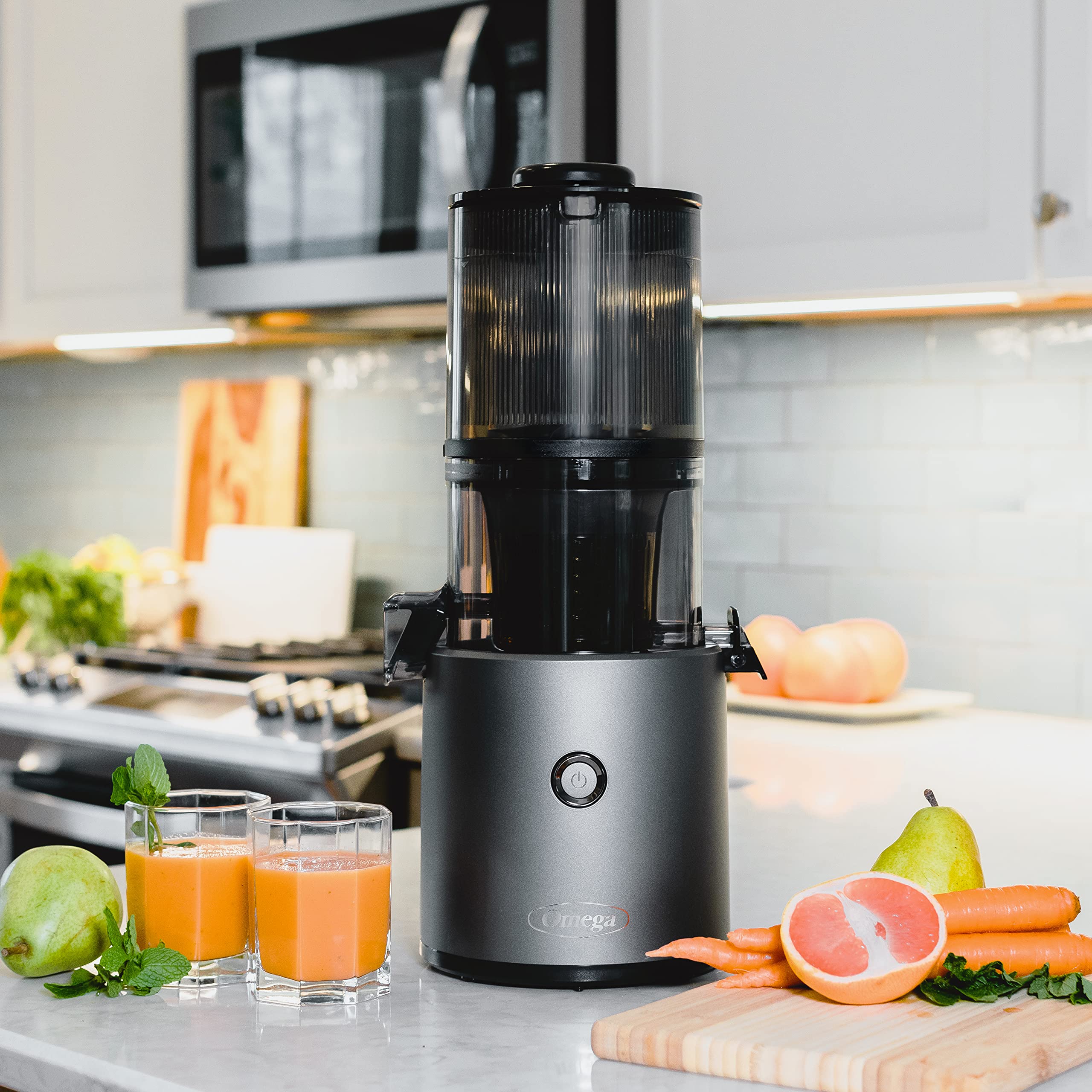 Omega Juicer Easy Clean Slow Masticating Cold Press Vegetable and Fruit Juice Extractor - Effortless Batch Juicing with XL Hopper, 68oz Capacity, 150W, Gray - Perfect for Healthy Juicing at Home, Gym or Office
