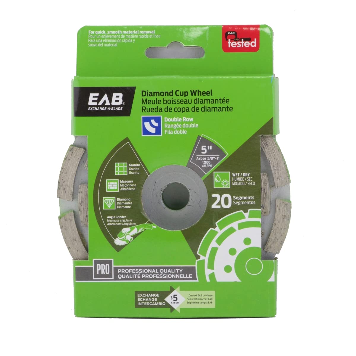 Exchange-A-Blade 3110512 5-Inch Segmented Double Row Diamond Cup Wheel - Professional Concrete Grinding & Polishing Tool - Ideal for Countertops, Floors, and Masonry Work
