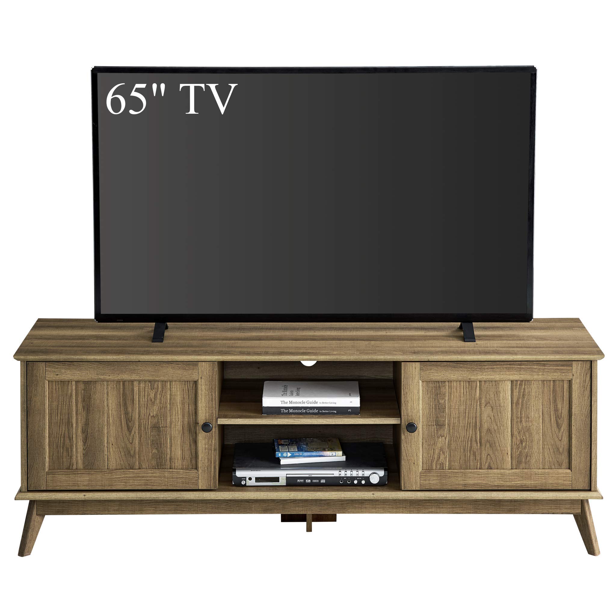 Modern TV Media Console Stand with 2 Doors & Adjustable Shelves - Sturdy Wide Entertainment Center - Golden Oak Wood Look - Easy Assembly Living Room Furniture for Home Theater & Media Storage