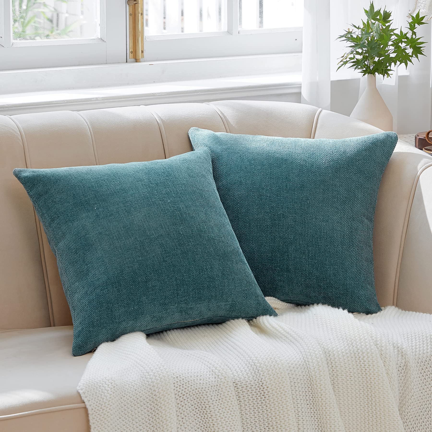 Anickal Teal Blue Pillow Covers 20x20 Inch Set of 2 - Decorative Square Throw Pillow Cases for Couch, Sofa & Living Room - Farmhouse Home Decor Accent Cushions - Perfect for Cozy Reading Nooks & Guest Room Styling