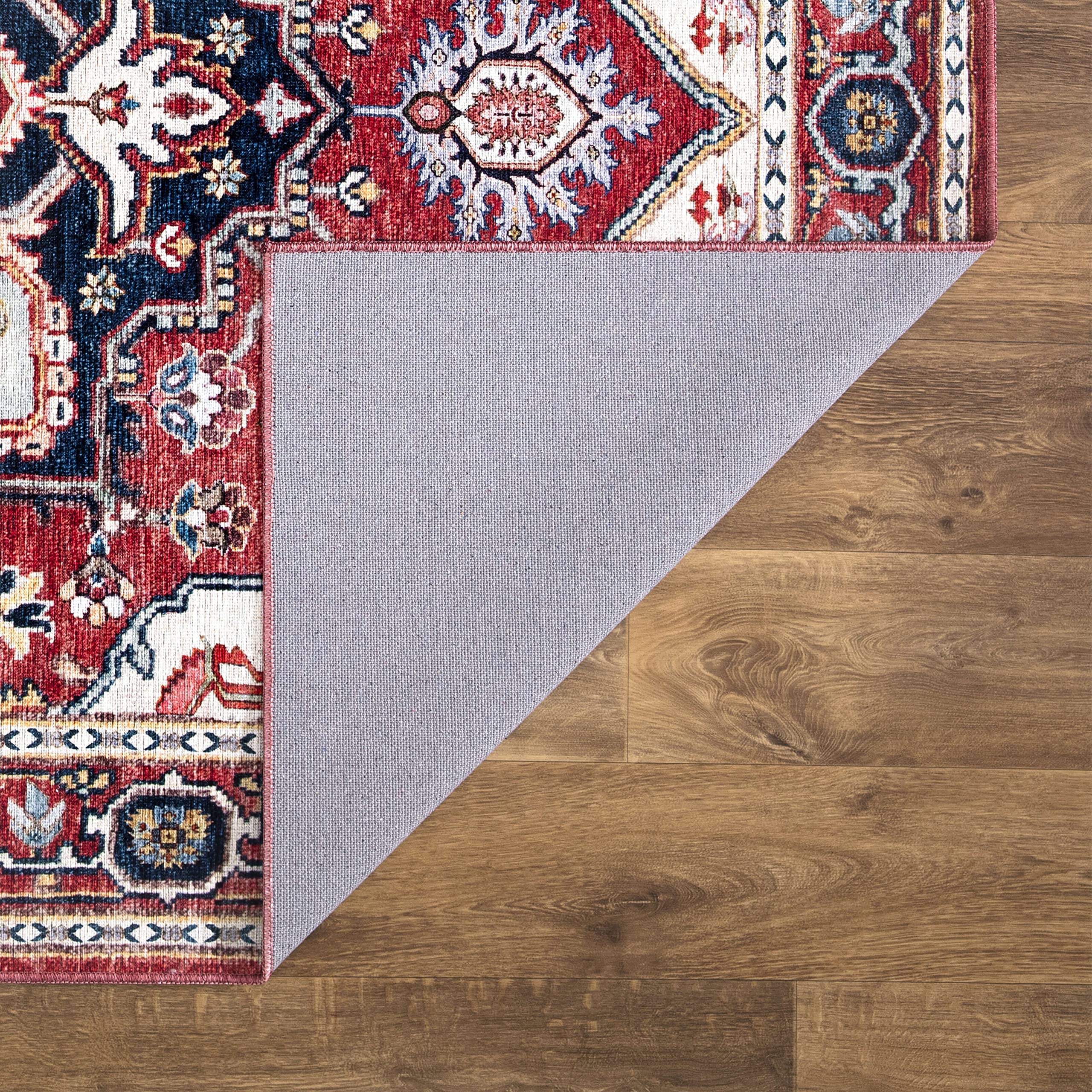 Abani 5' x 8' Red Traditional Rectangular Area Rug - Machine Washable Polypropylene, Stain Resistant & Non-Shedding Large Rug for Living Room, Bedroom, Dining Room & Home Decor
