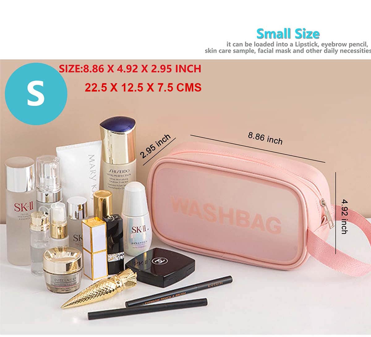 Anayo Small Waterproof Makeup Bag - Travel Cosmetic Organizer with Zipper, Portable Washable Toiletry Pouch (Pink) | Perfect for Travel, Gym & Daily Essentials Storage