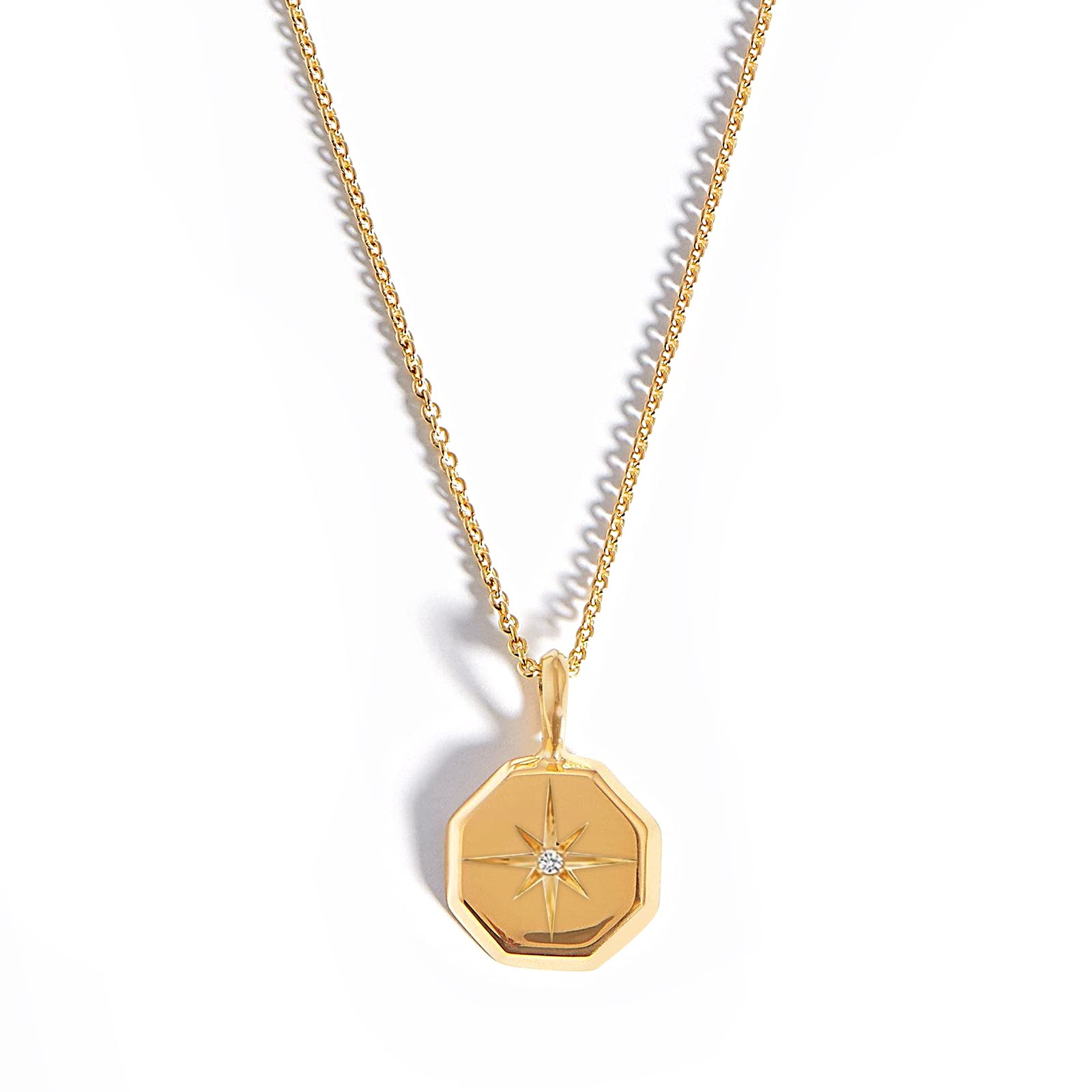 14K Gold Plated Personalized Name Necklace for Women - Custom Octagon Diamond Pendant Dainty Chain Jewelry - Birthday Gift for Her, Mom, Wife - 18+2 Inch Adjustable Length - Perfect for Anniversaries, Valentine's Day & Special Occasions