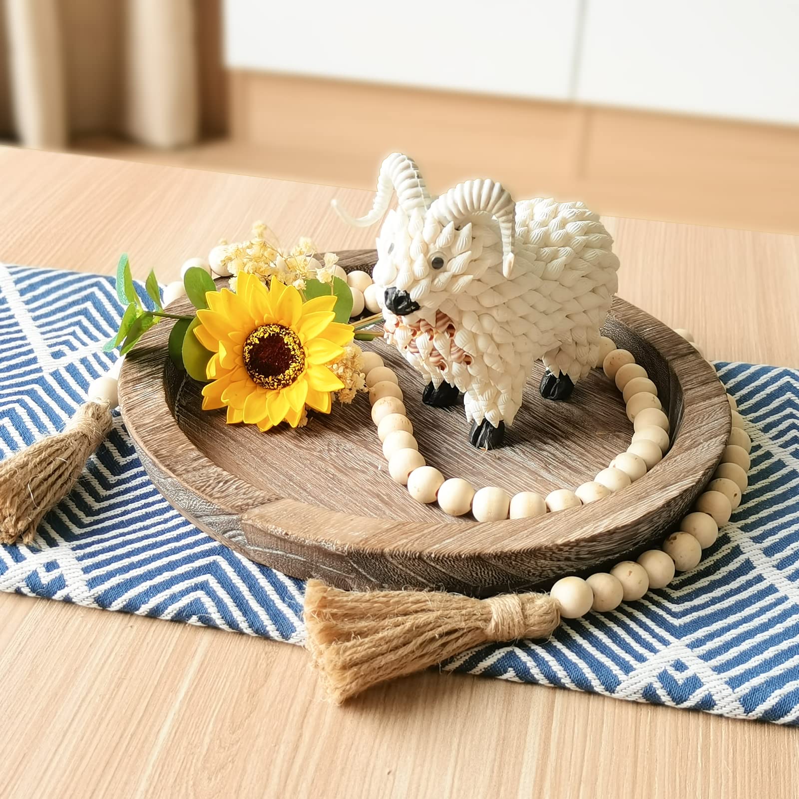 11.2 Inch Round Wooden Decorative Tray with 58