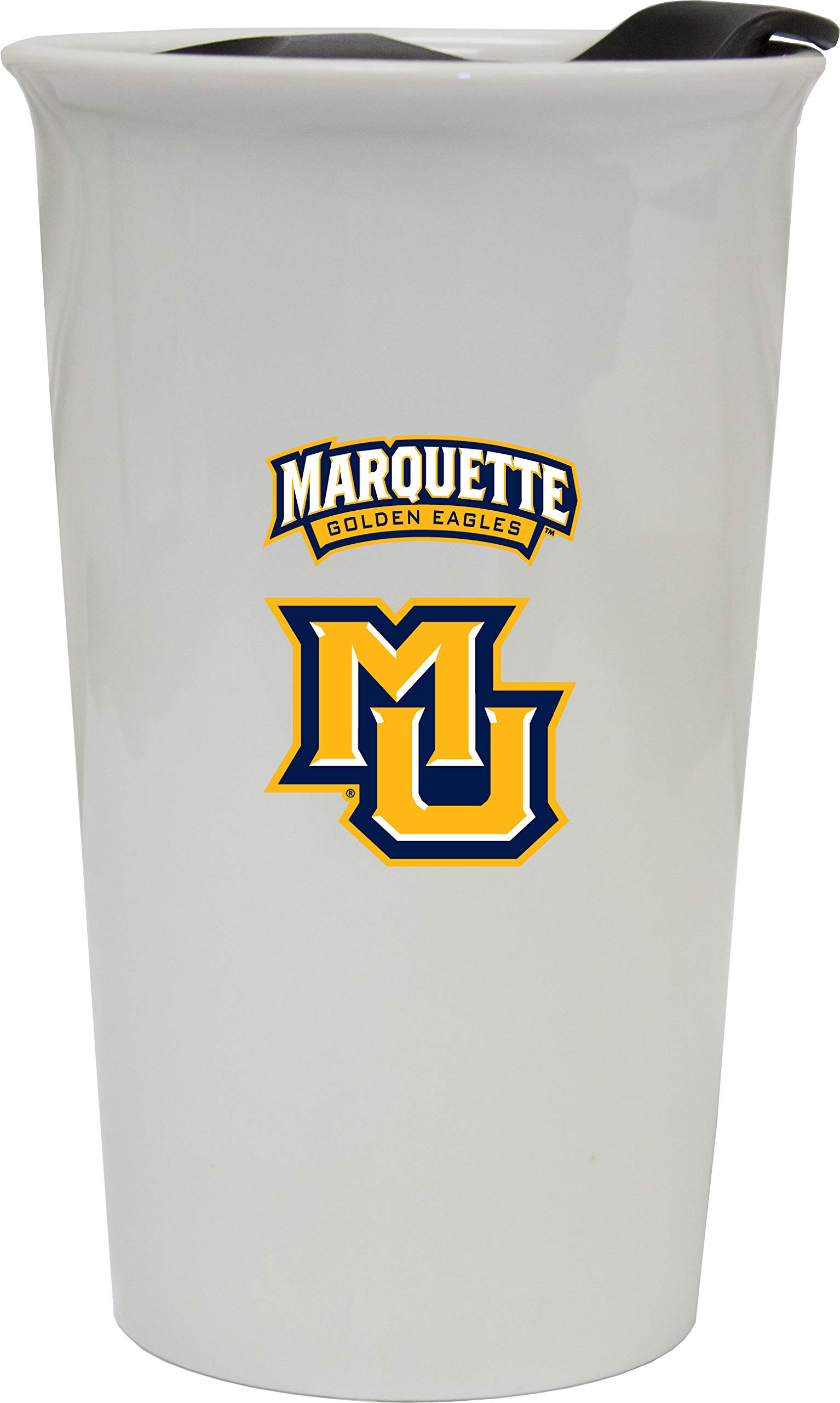 R and R Imports Marquette University Double Walled Insulated Ceramic Tumbler - 20oz Coffee Mug with Lid & Handle, Perfect for Hot/Cold Drinks at School, Office or Home