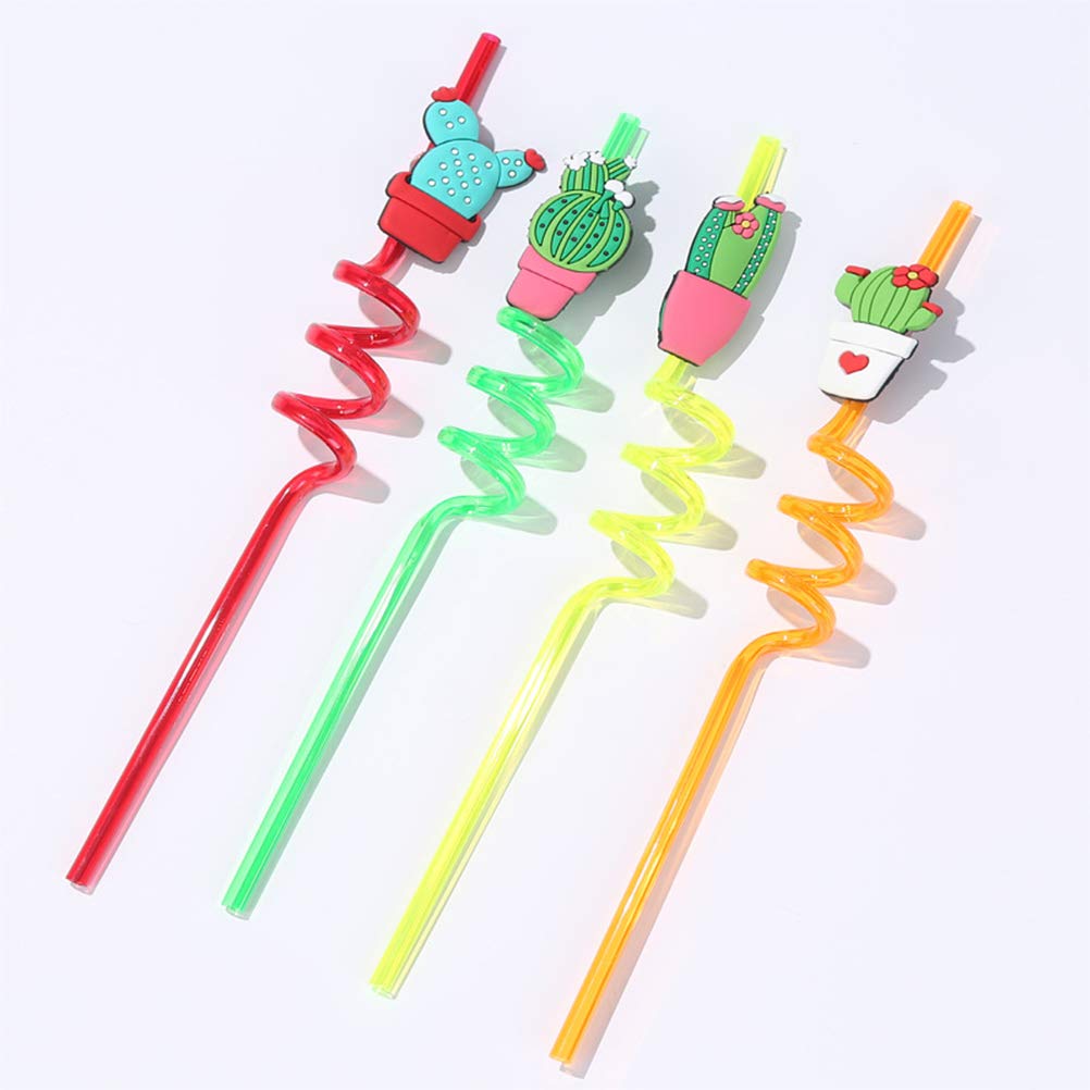 DOITOOL 16PCS Reusable Kids Drinking Straws - Colorful Twisted Loop Swirl Straws for Smoothies, Juices & Milkshakes | Fun Cactus & Prickly Pear Designs for Children's Parties & Home Use