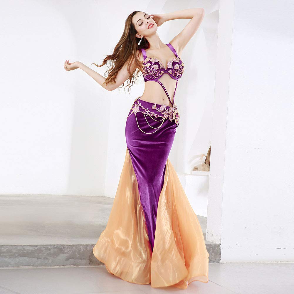 Royal Smeela Women's Belly Dance Costume Set - Sequin Bra & Belt with Flowing Maxi Skirt for Professional Performances, Carnival Shows & Dance Classes | Perfect for Belly Dancers, Halloween & Cosplay